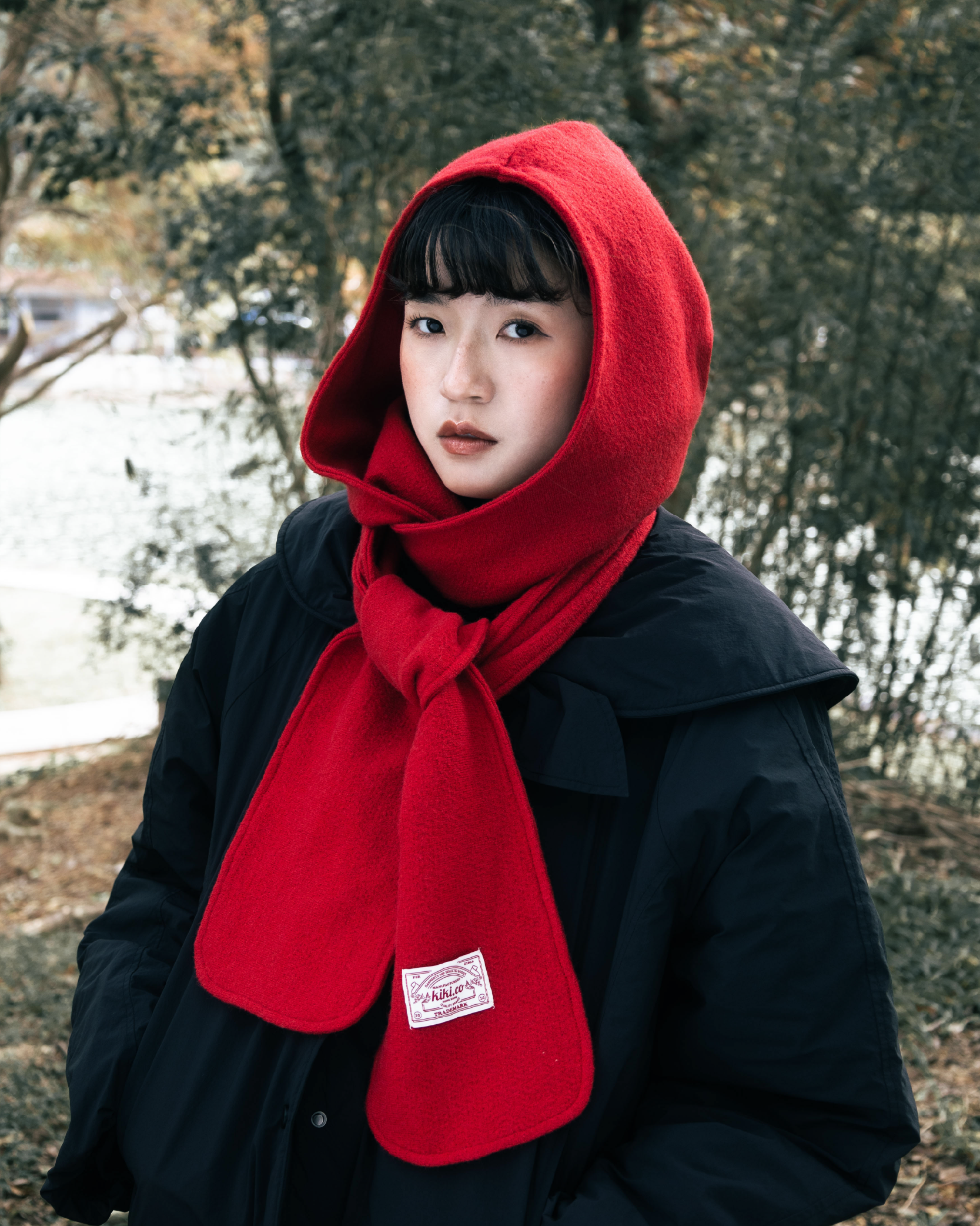 【 Kiki.co made 】wool hooded scarf - red