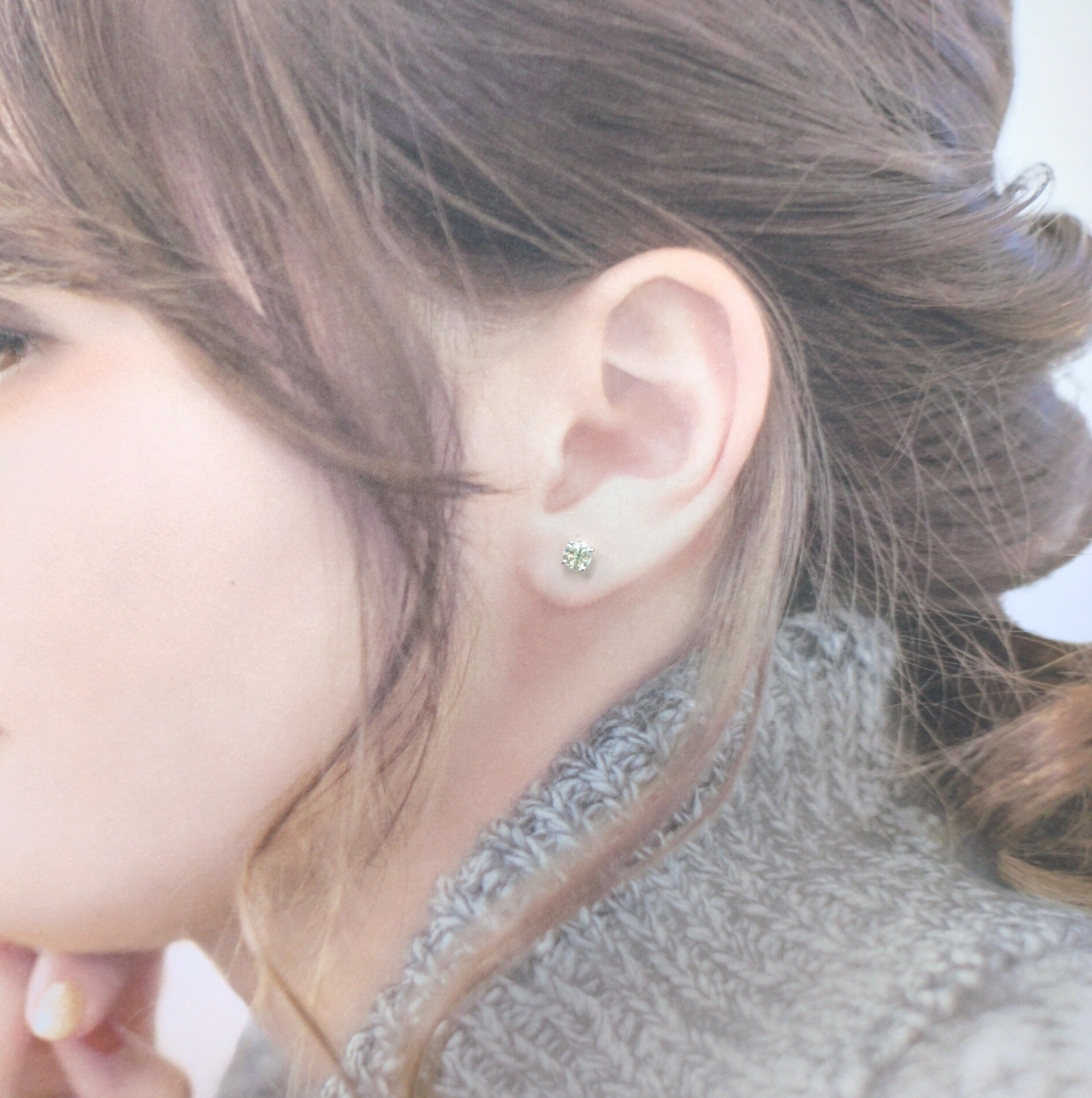 全新18K白金【主石76份鑽石】4爪耳環