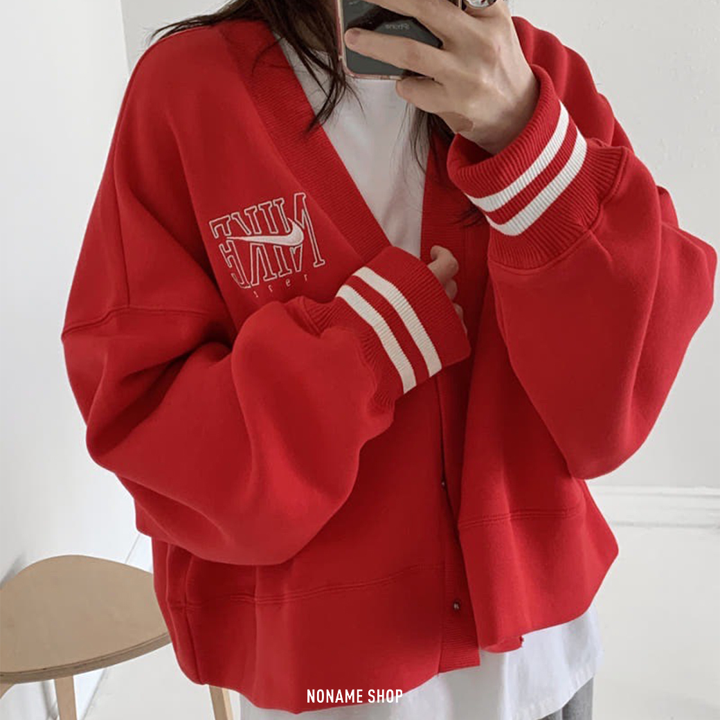 NIKE SPORTSWEAR Phoenix Fleece 休閒 寬鬆 V領 外套 喜氣紅 (女款)