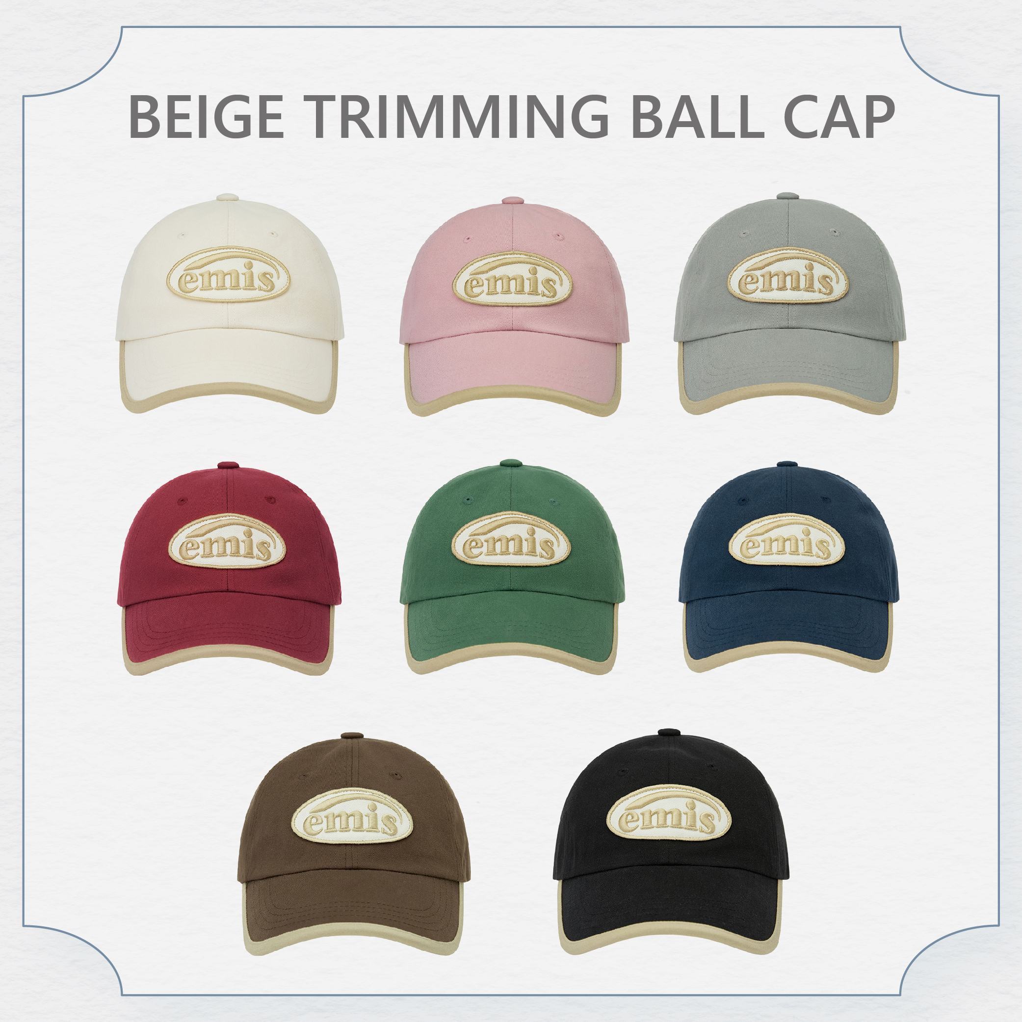 Emis圓標白底滾邊棒球帽(現貨3色)
