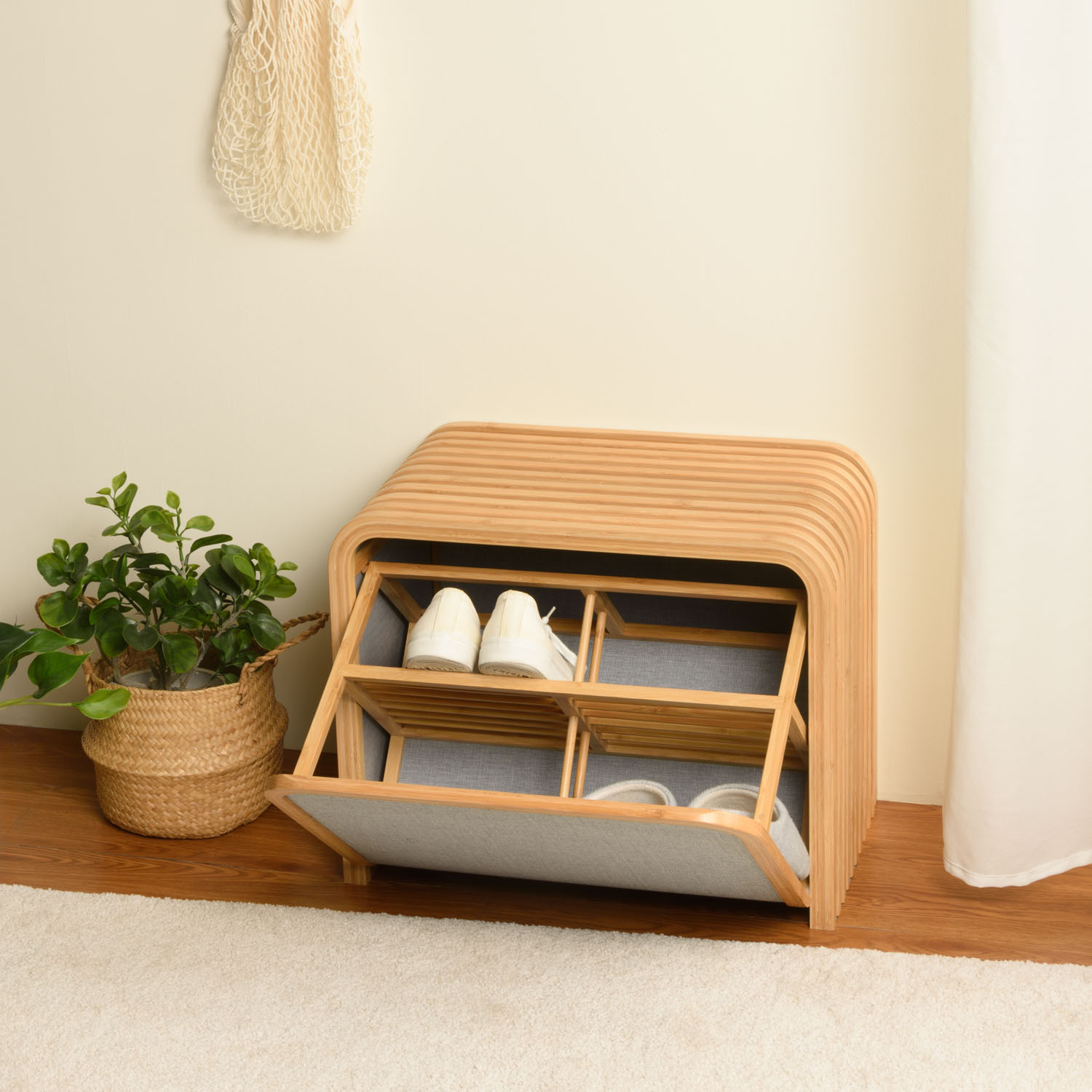 TOLIN 雙層收納鞋凳-亞麻藍