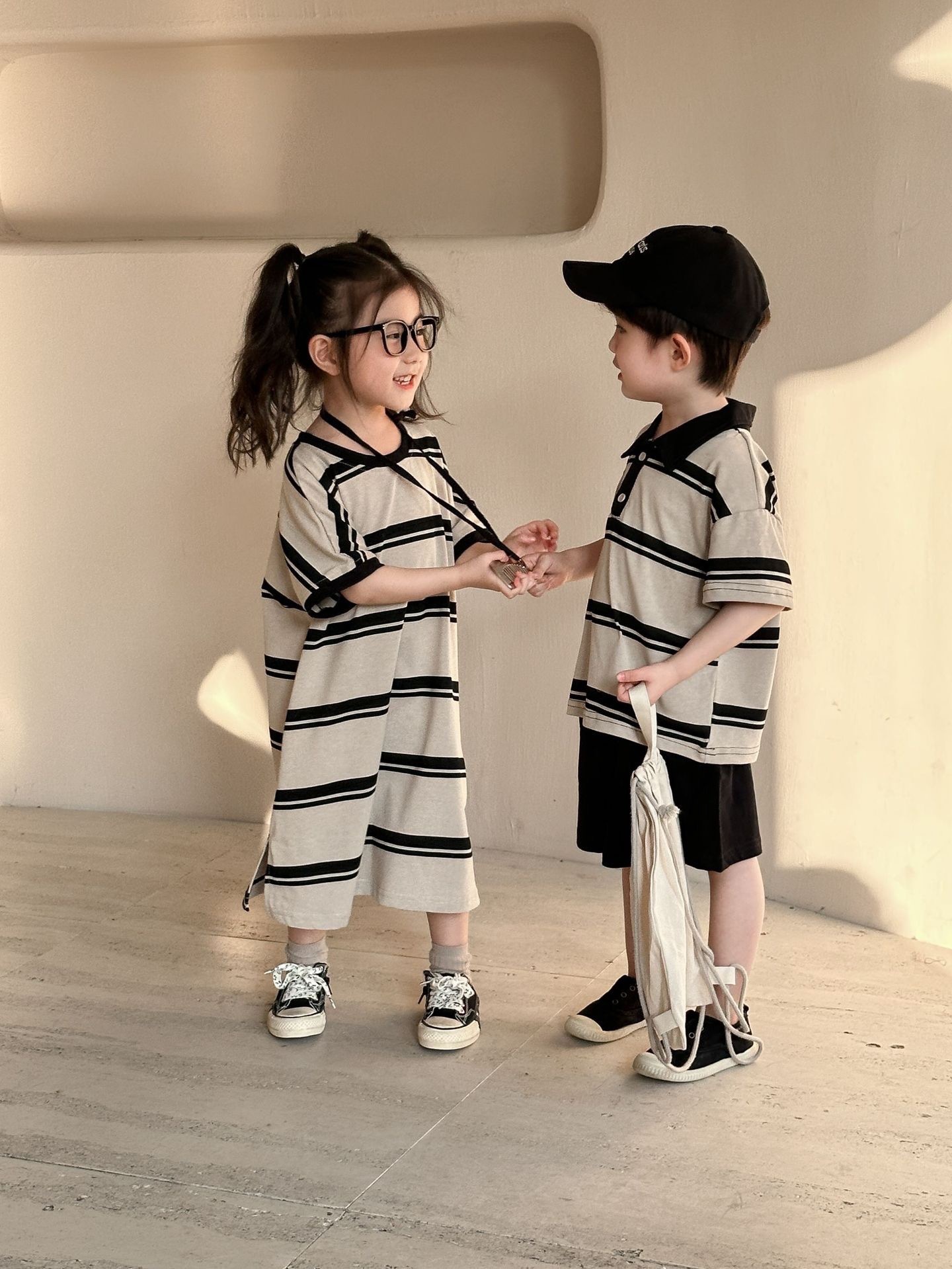 兄弟姐妹一起穿_黑杏條套裝/洋裝