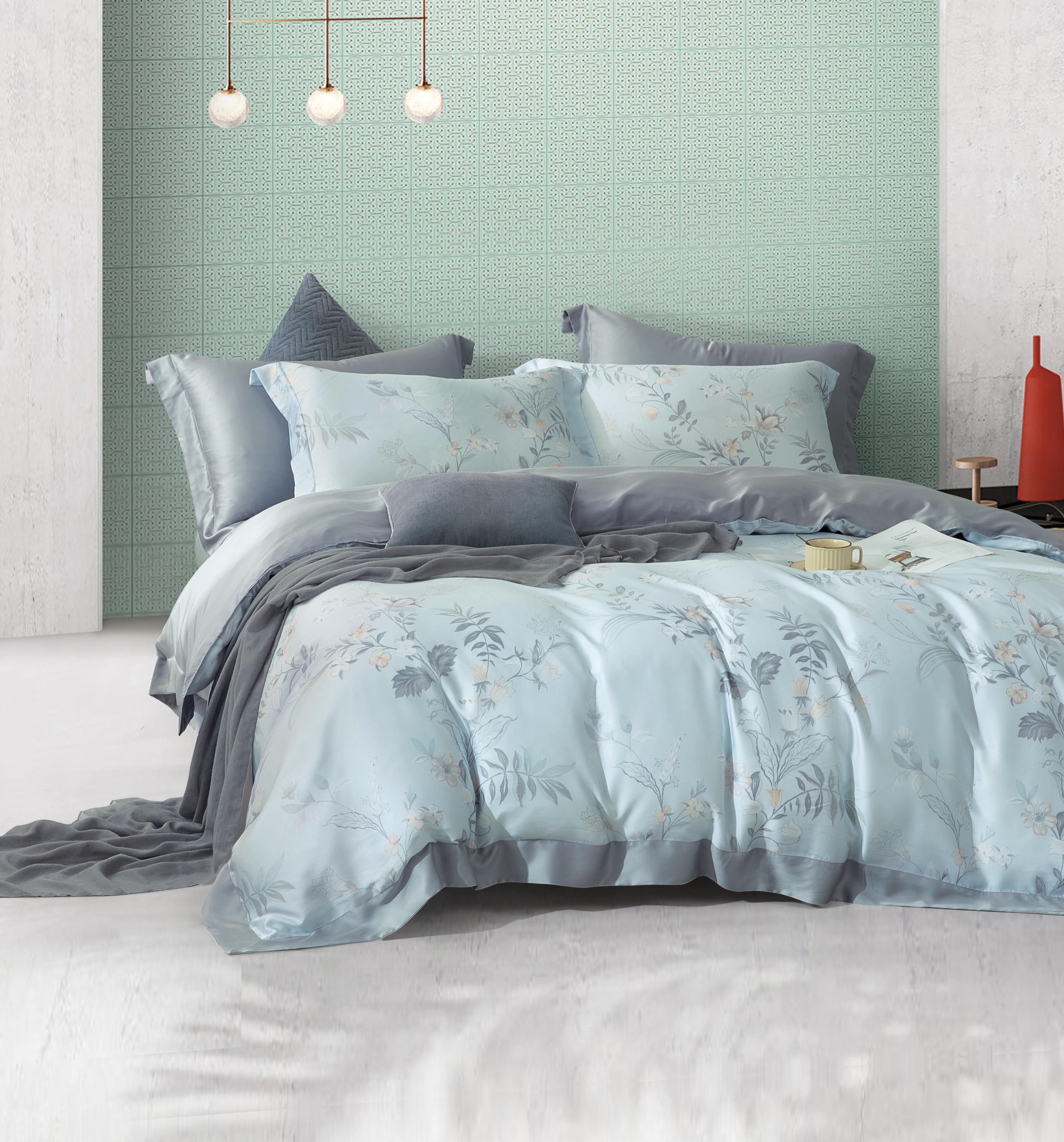 100%60支凡芮思【香絮夢回-綠】雙色翅膀款【兩用被+床包】（只剩加大）