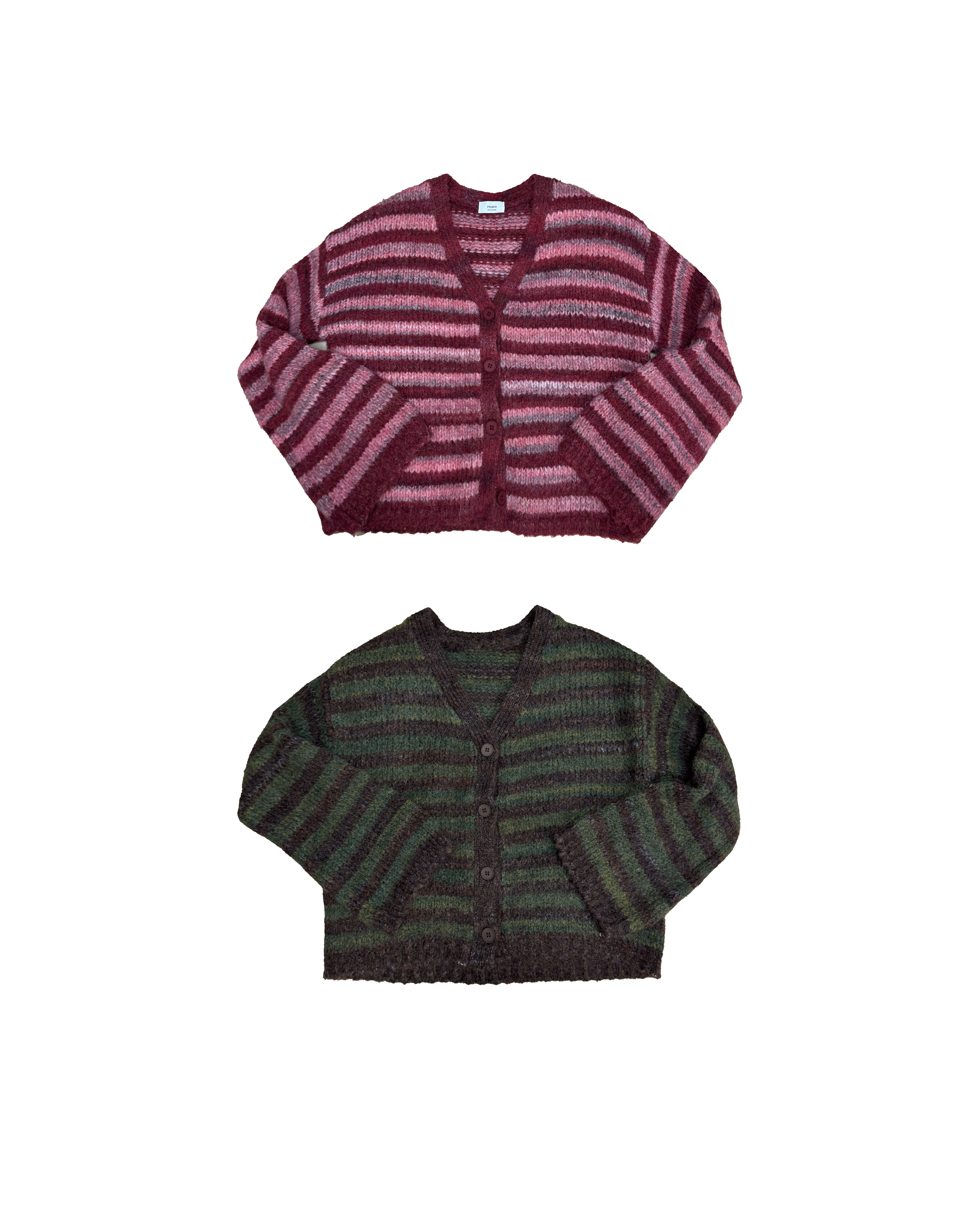 V領寬版橫間拼色毛衣