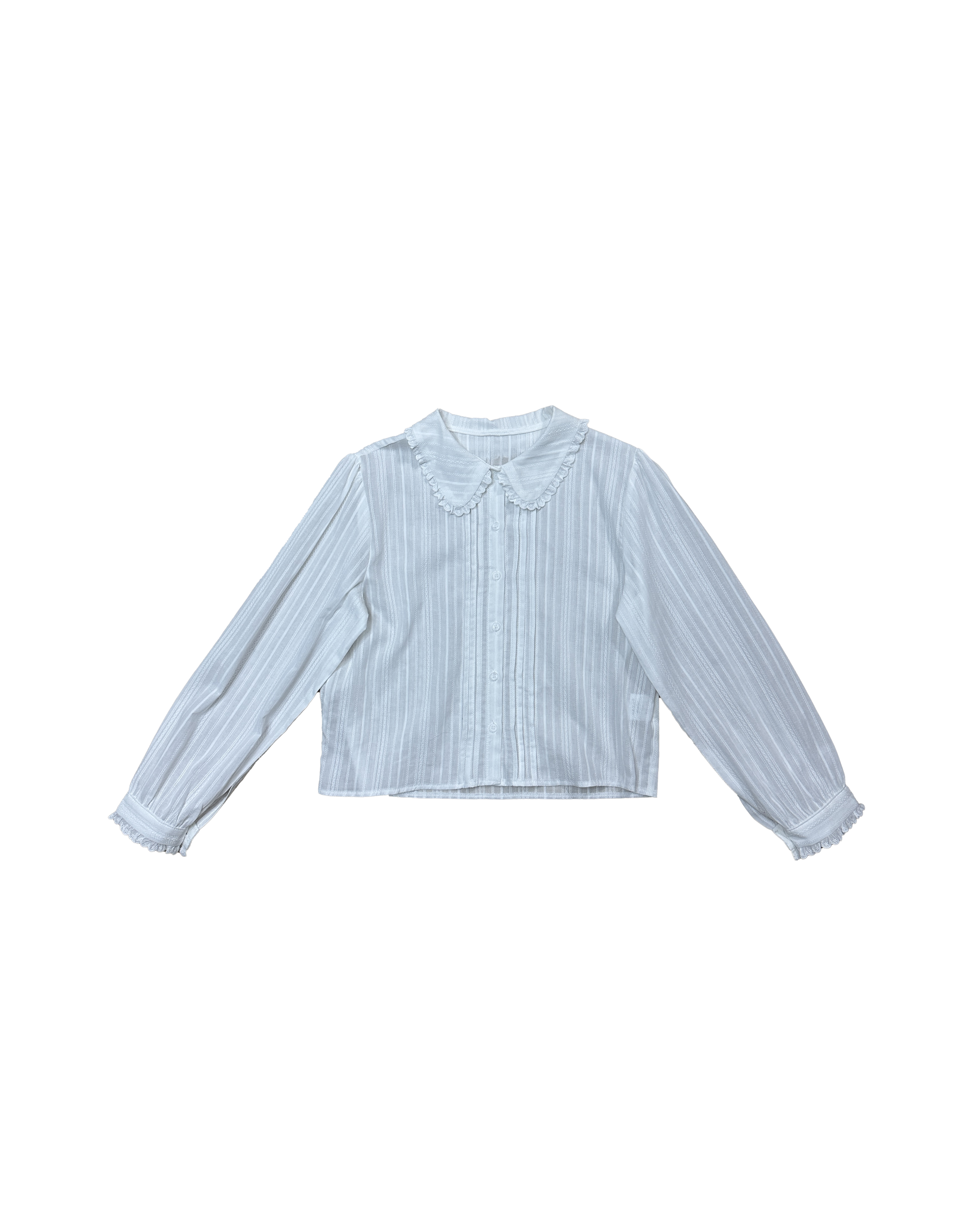 通花娃領刺繡直紋長袖恤