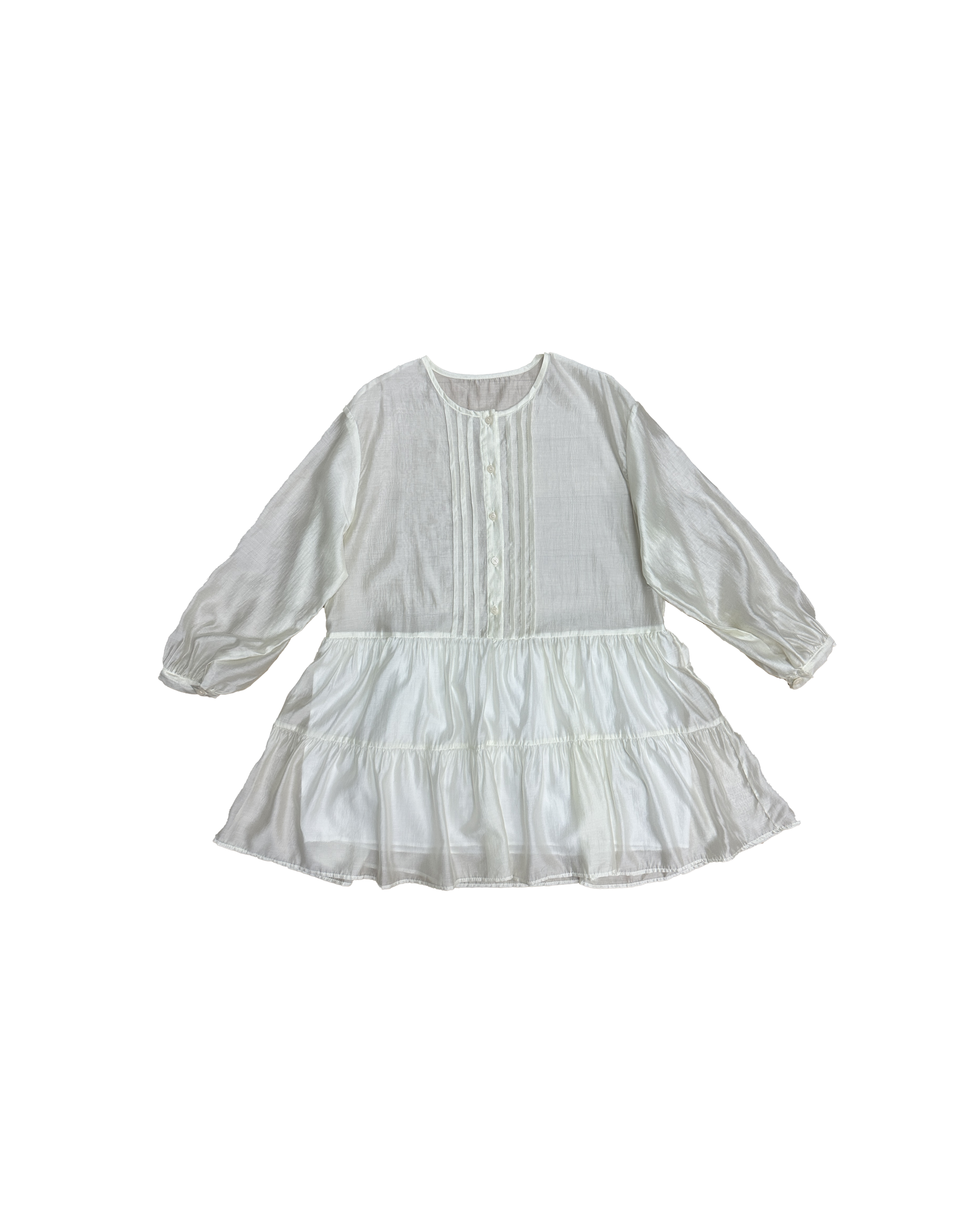 透透胸打褶長袖兩層傘Top