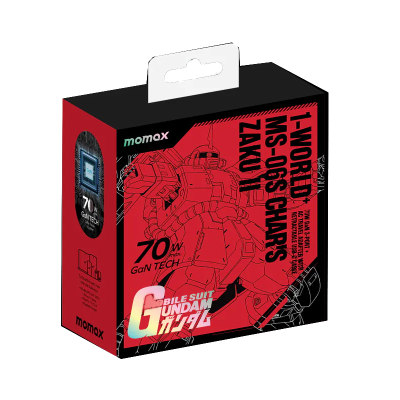 Momax x Gundam (渣古紅) 1-World+ 70W GaN 伸縮充電線旅行插座【UA18UKGDR】