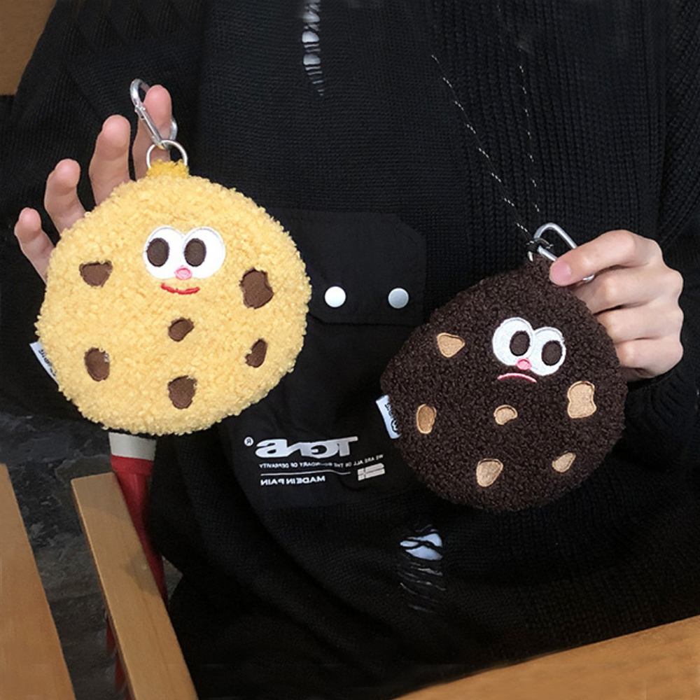 毛絨餅乾零錢掛脖包 曲奇表情餅乾包