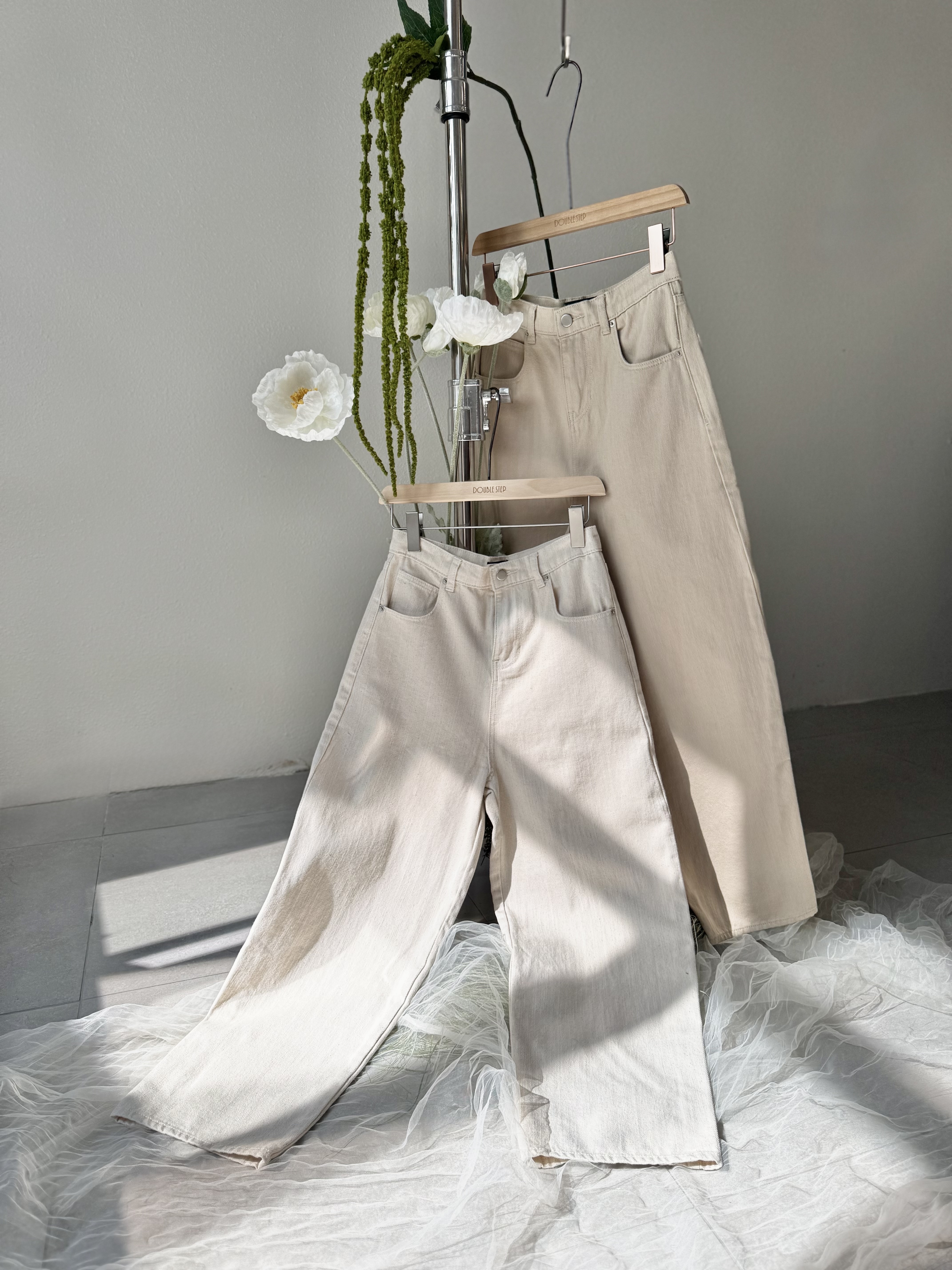 8416｜奶茶色系～高腰牛仔闊腳褲