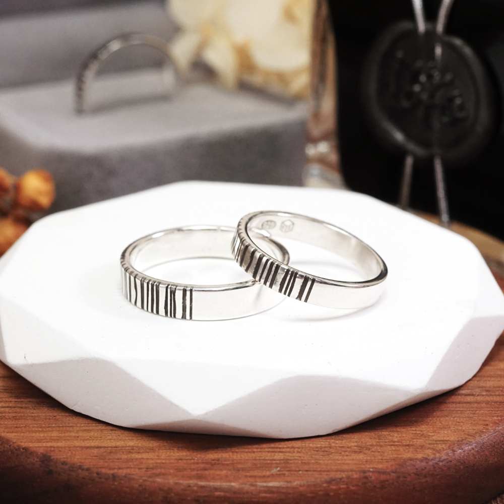 紋路銀戒 木紋設計 可刻字 純銀情侶對戒組 客製化情侶戒指