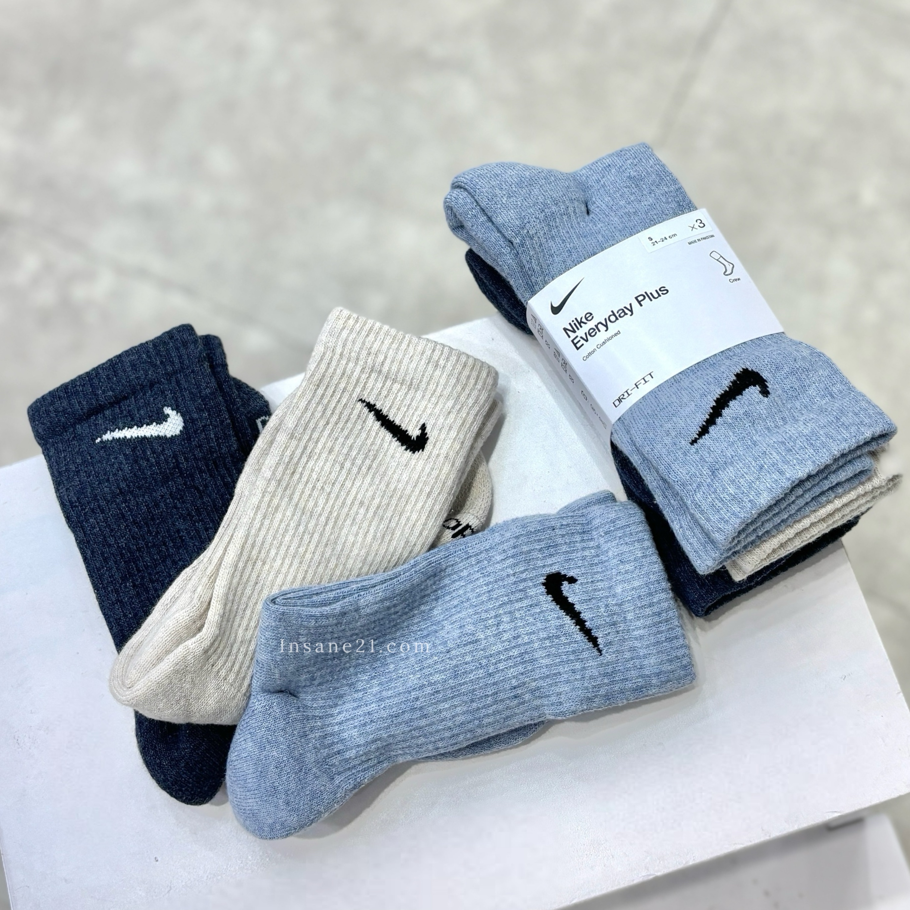 NIKE SOCKS 長襪 襪子 襪 鐵灰 米白 天空藍 勾勾 素色 三雙一組 SX6888-901
