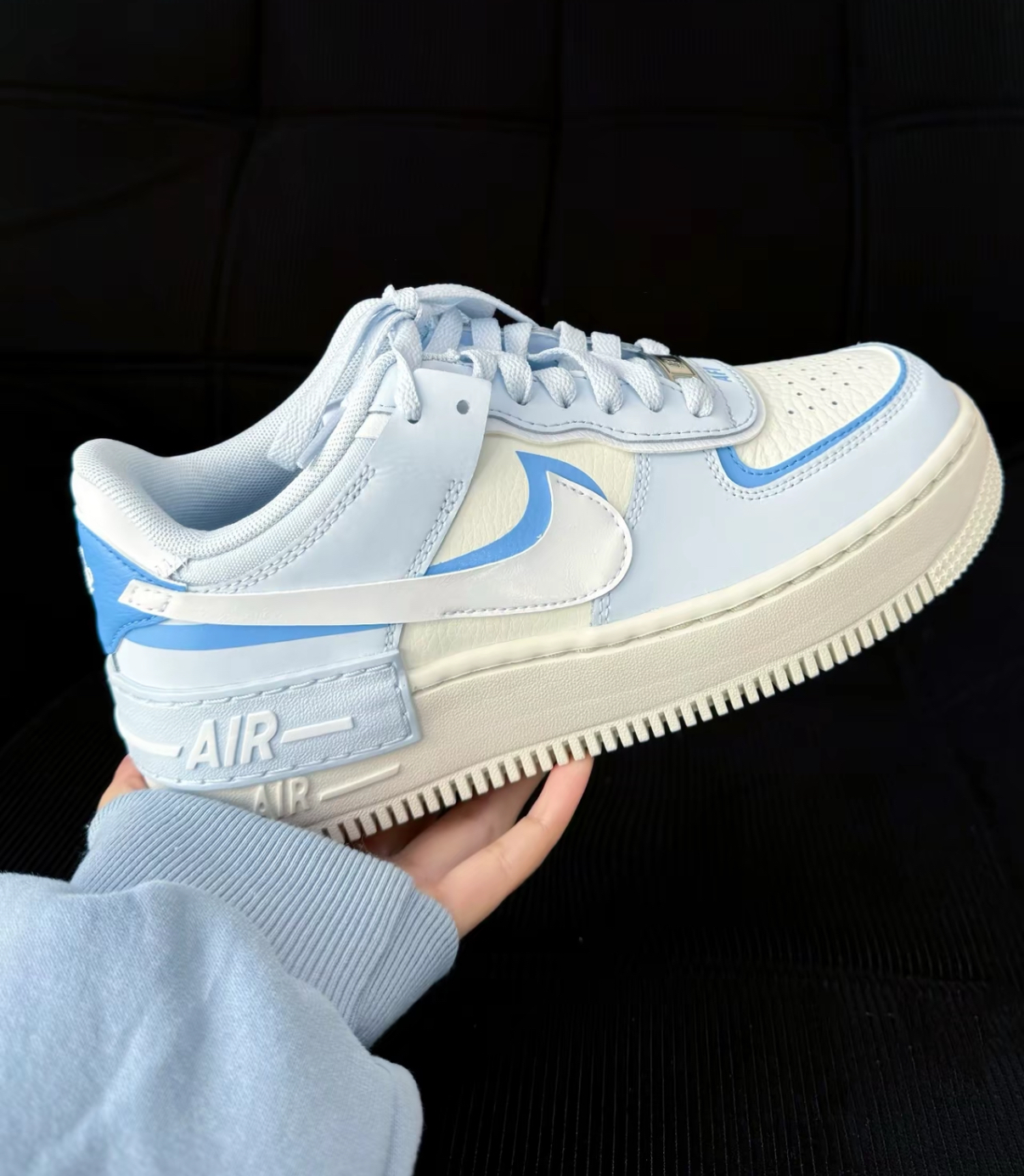 Nike Air Force 1 Shadow 奶油蘇打 藍色 拼接 白藍色 皮革 奶油底 女款 解構 DZ1847-400/預購