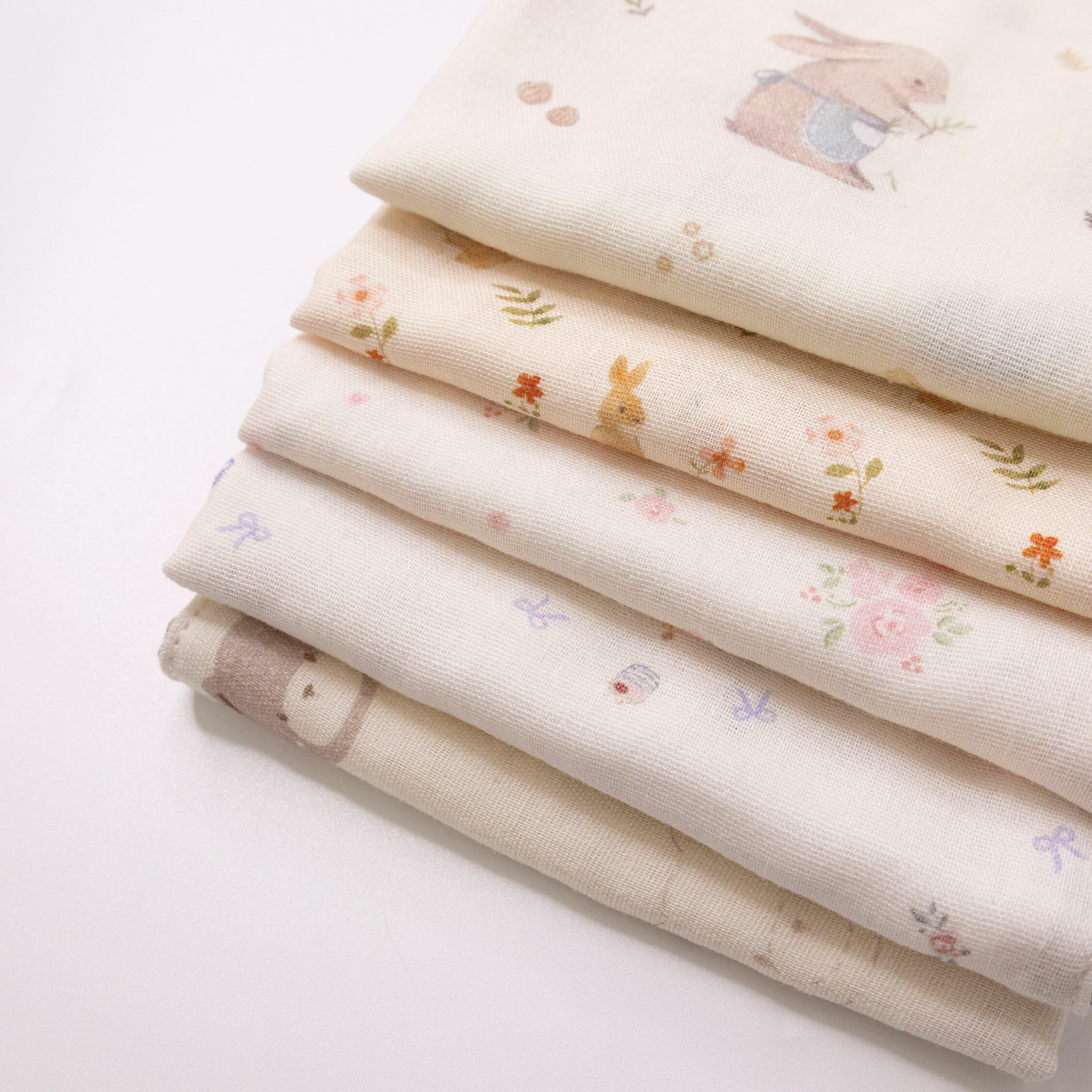 【JB0417】MIT文藝手繪四層純棉手帕(五入一組)