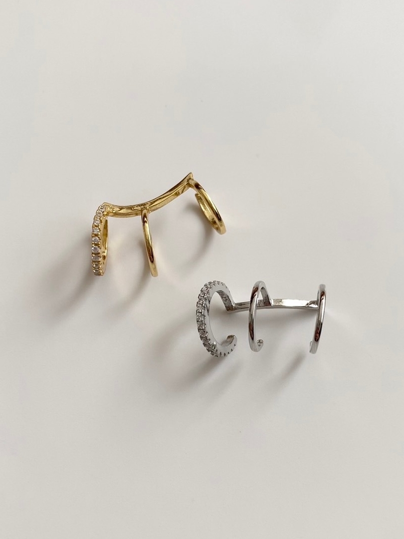 S925 triple long ear cuff