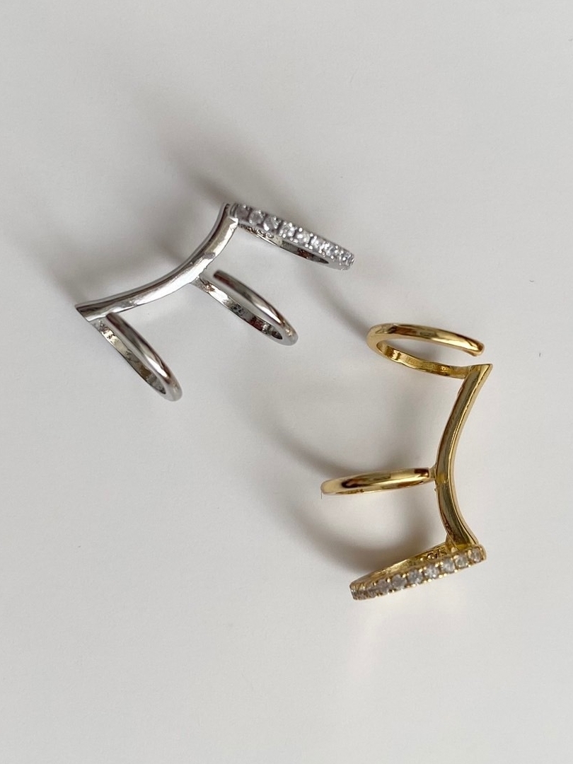 S925 triple long ear cuff