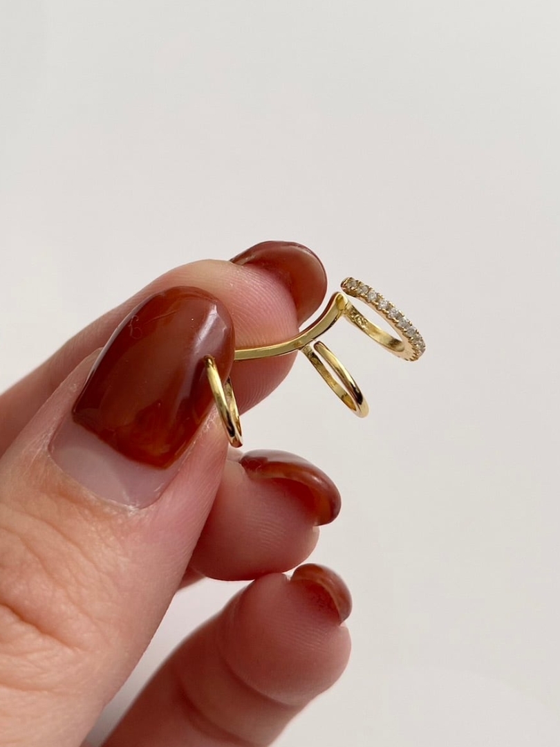 S925 triple long ear cuff