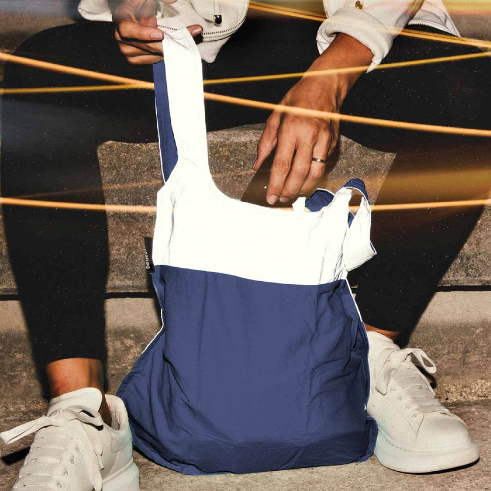 德國 Notabag 反光銀三用後背包/購物袋/手提袋/肩背袋 - 海軍藍