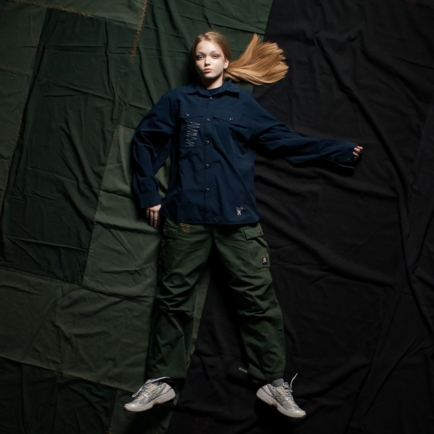 補丁六口袋傘兵長褲-陸軍綠