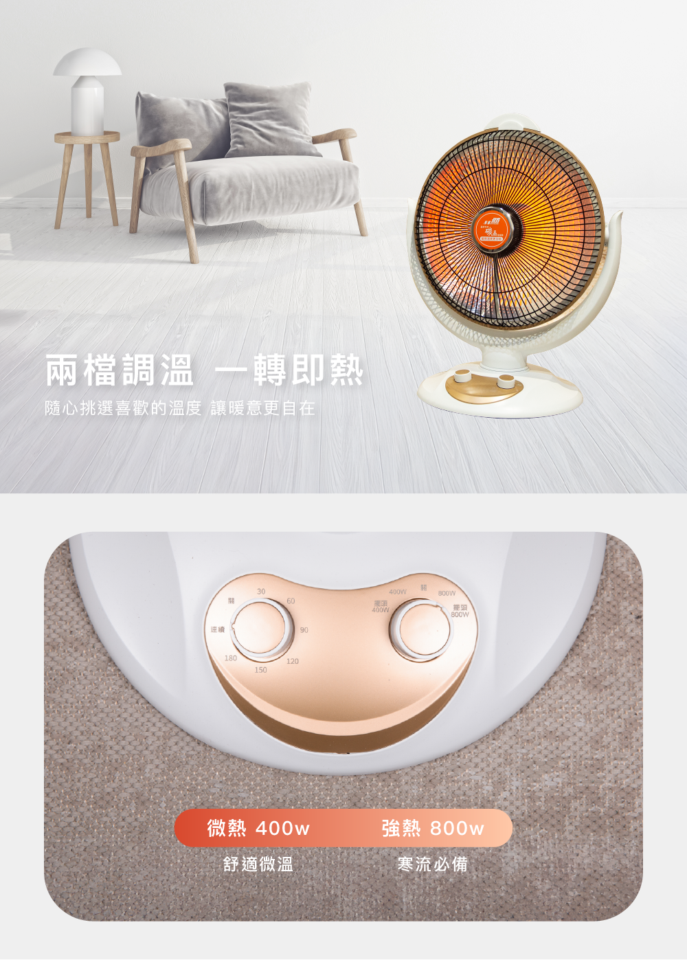 NR16800S碳晶電暖器｜45cm大扇面