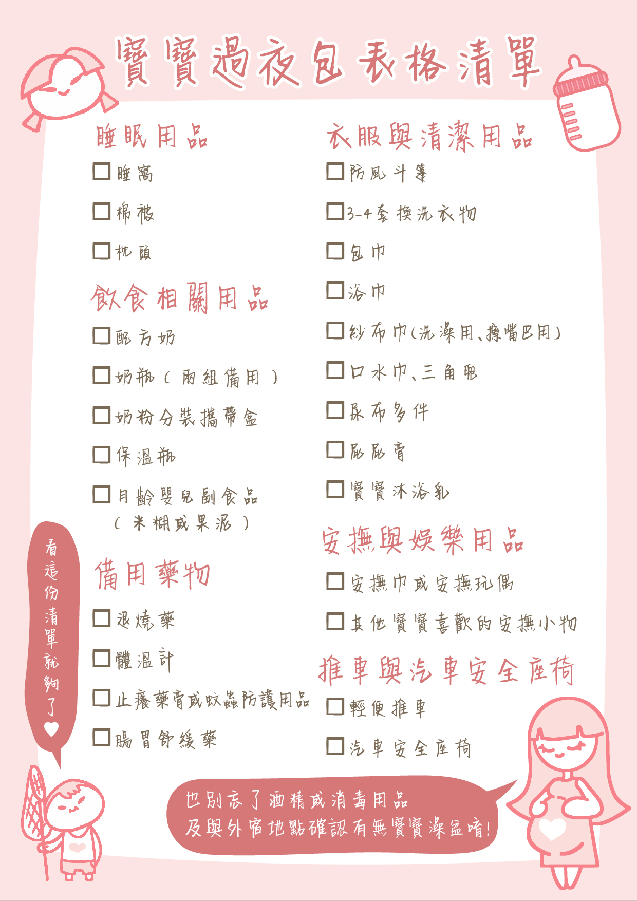 2025年嬰兒出門過夜包必備物品清單