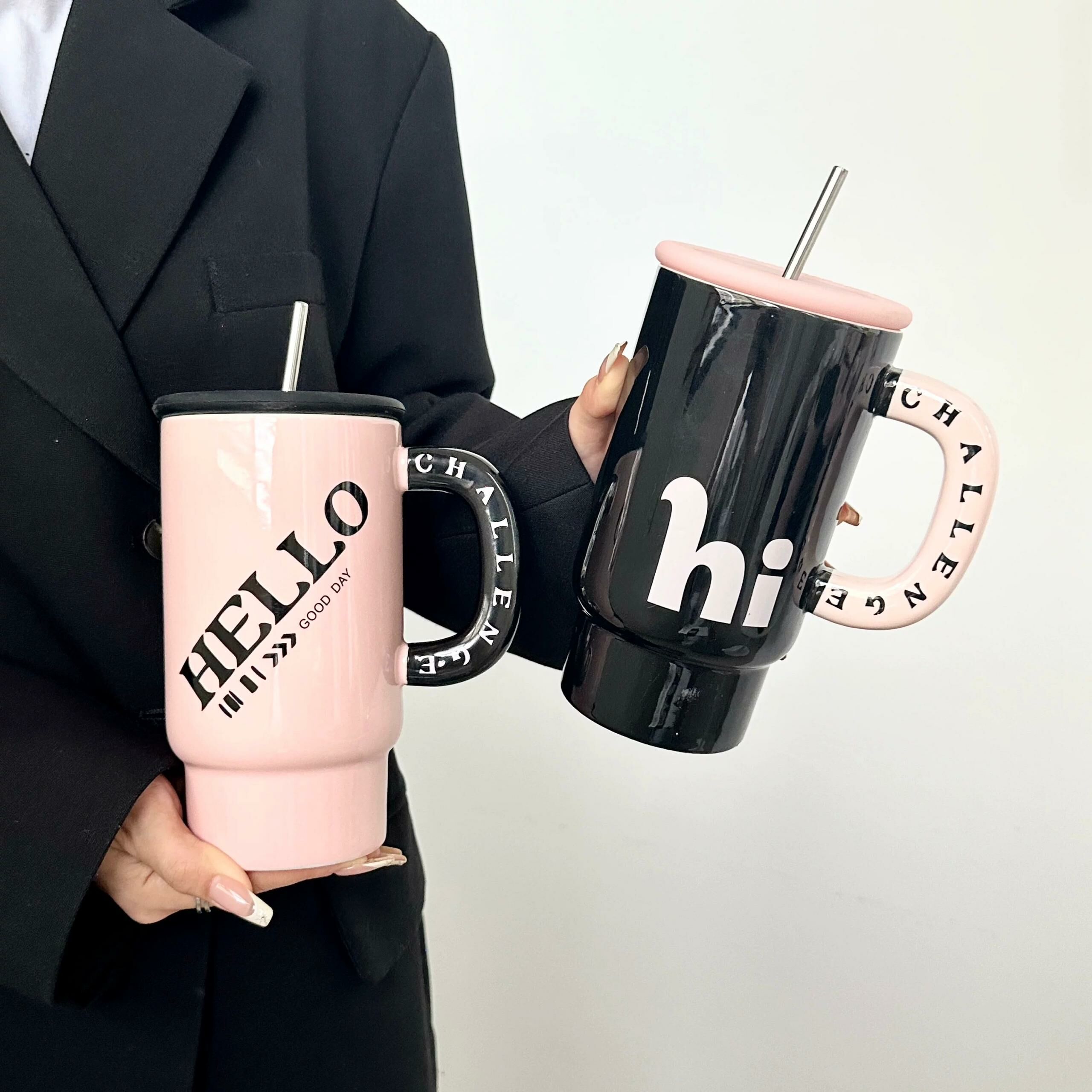 BlackPink 800ml Large Capacity Ceramic Bottle with Stainless Steel Straw