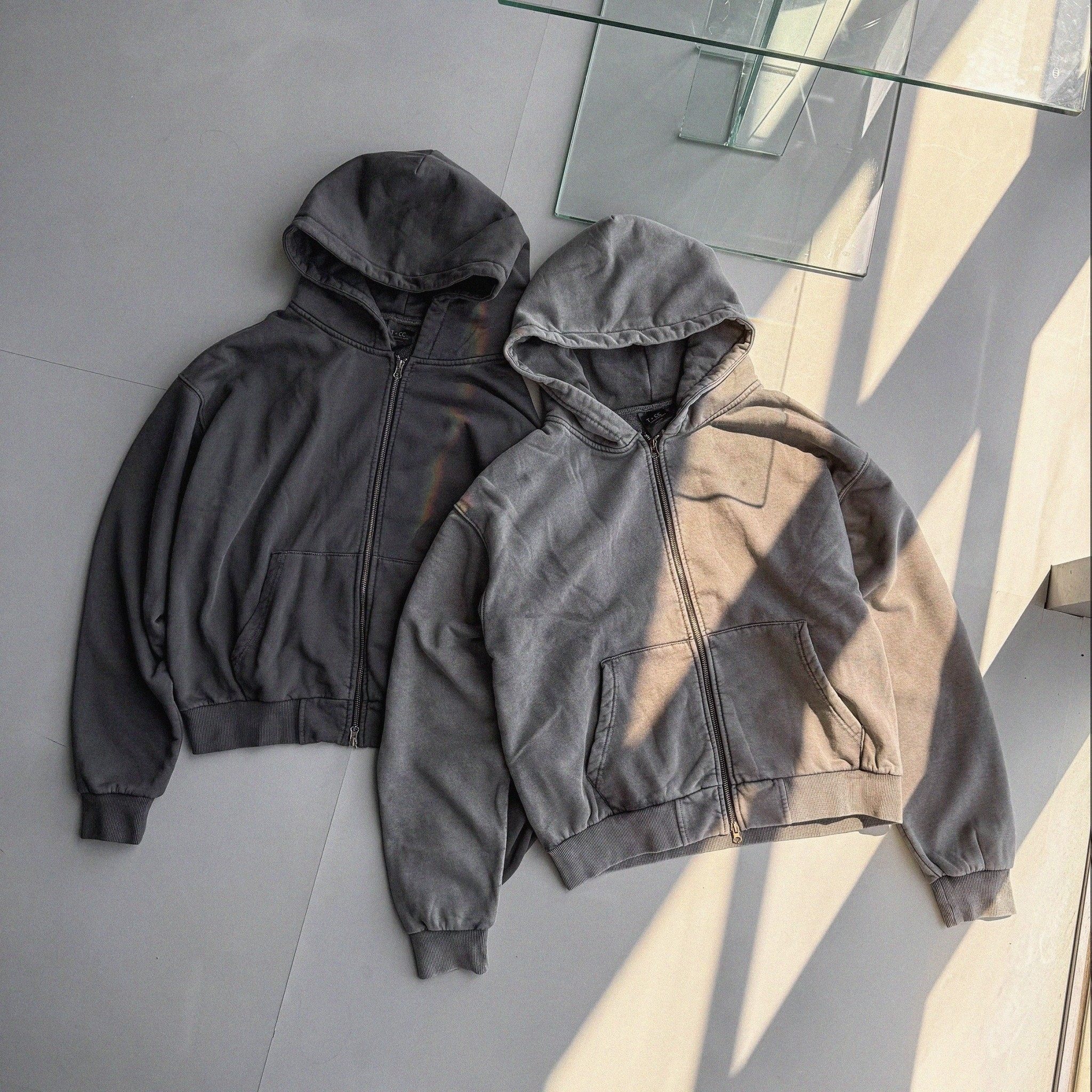 短款街頭雙拉鍊水洗帽外套 68855