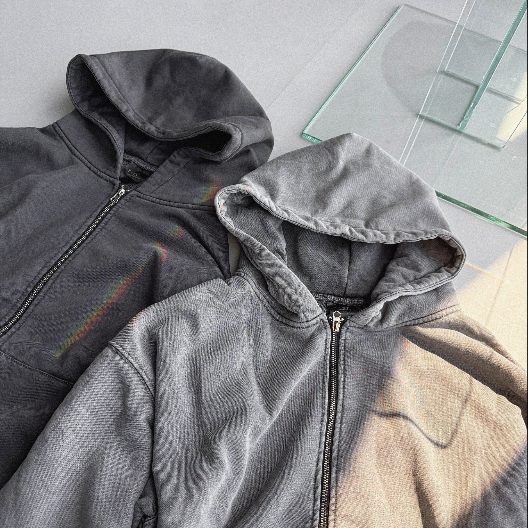 短款街頭雙拉鍊水洗帽外套 68855