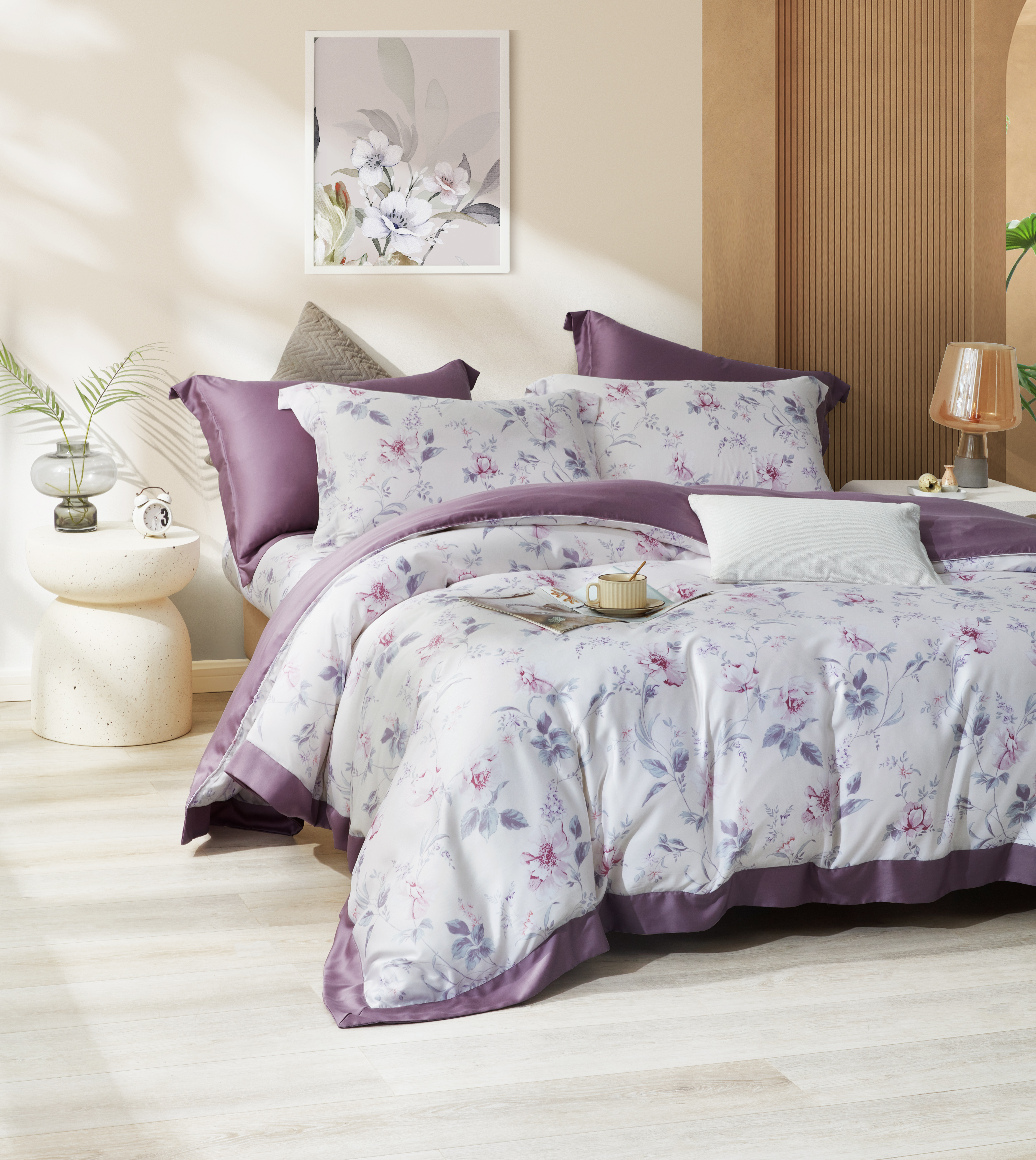 【全鋪棉】100%萊賽爾天絲|凡芮思【初晨煙花-紫】雙色翅膀款