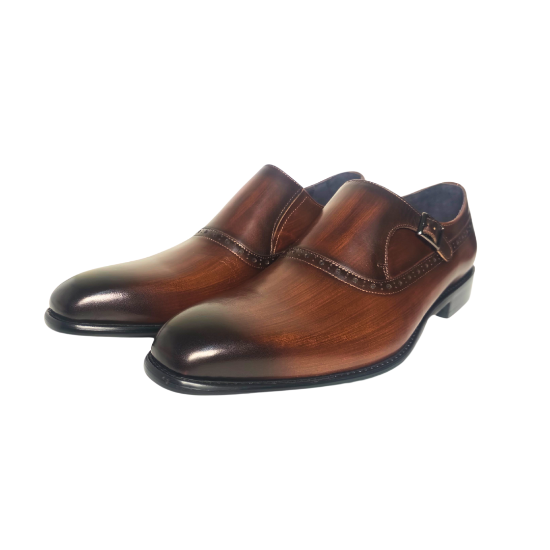 Revic 男裝皮鞋 | OF-39 | 啡色素面單扣皮鞋