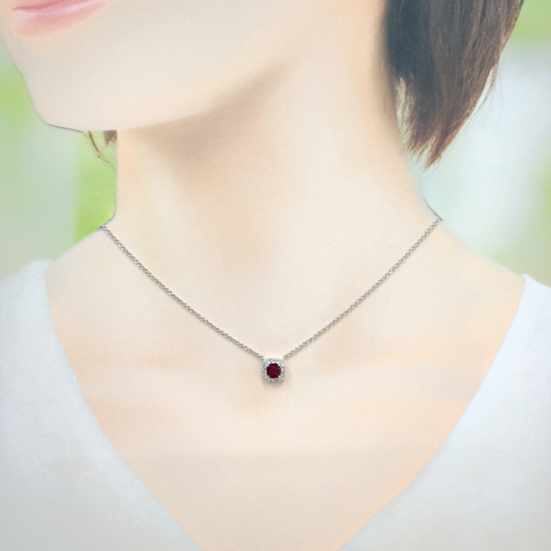 18K White Gold 0.71ct Ruby and Diamond Necklace