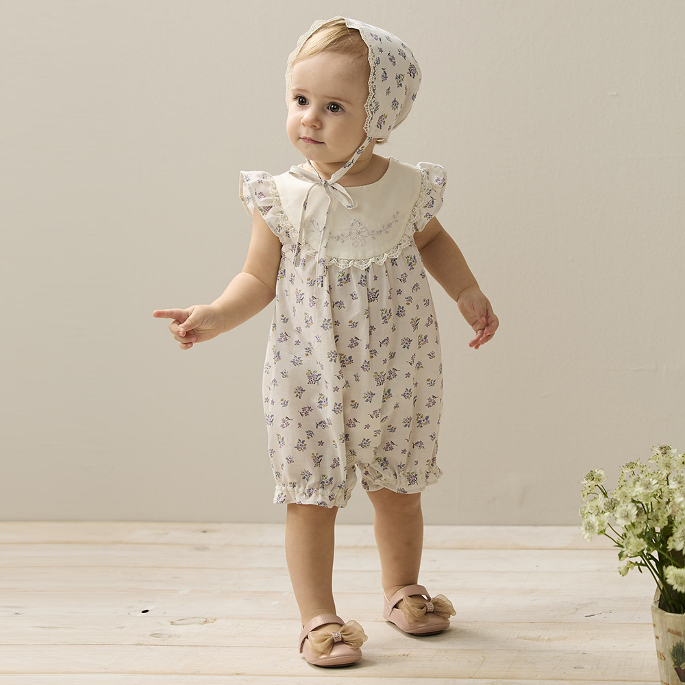 PIPPY甜美碎花連身褲兩件組禮盒 米白