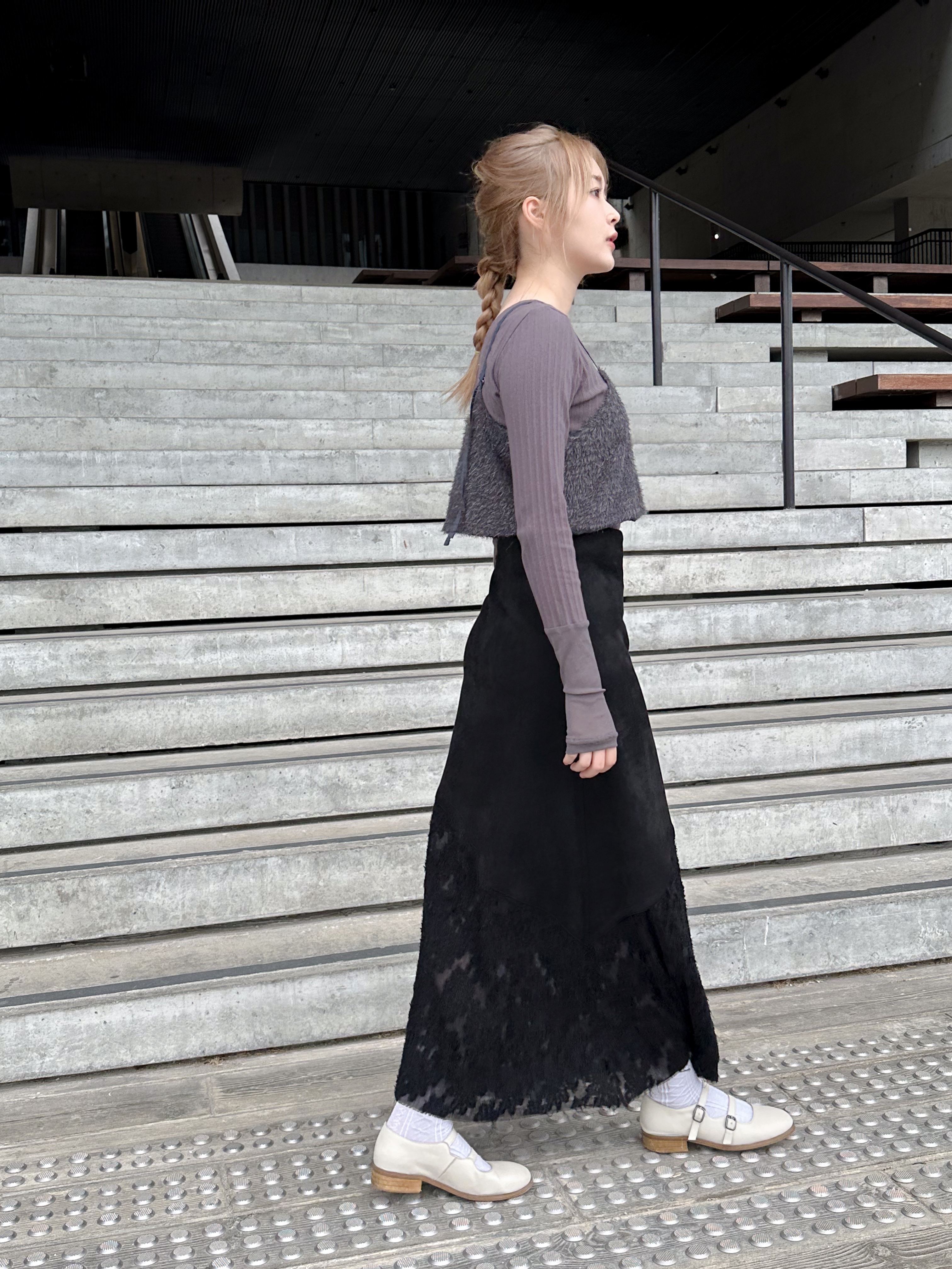 拼貼蕾絲麂絨裙 - SK44361