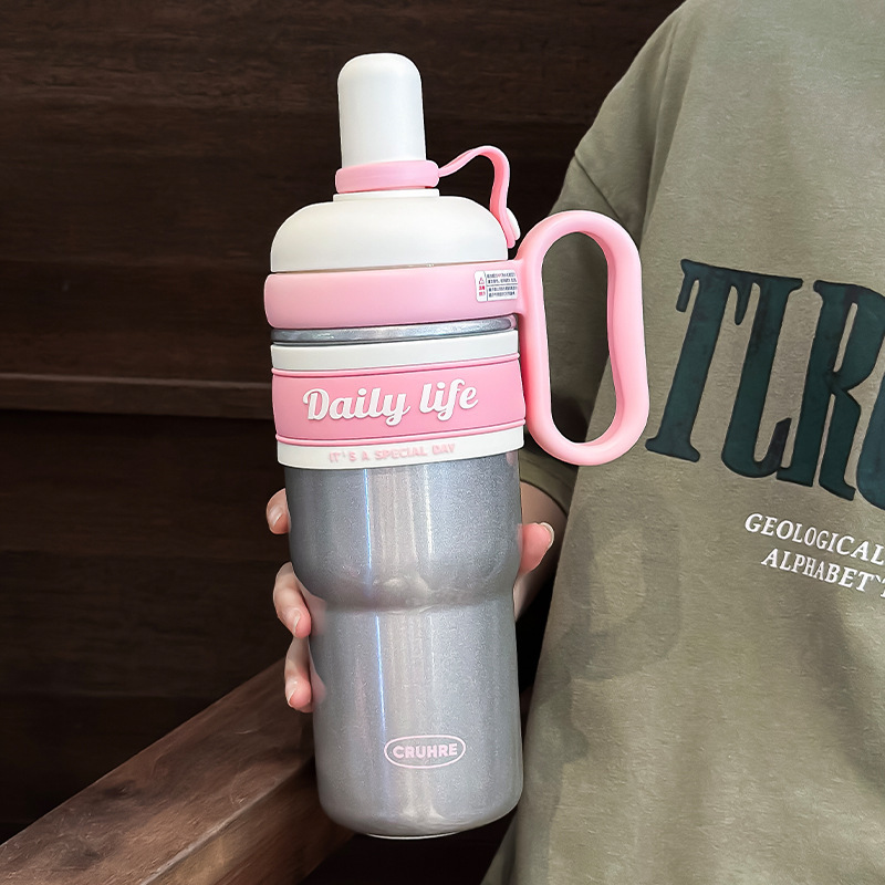 Couples Large Capacity 316 Stainless Steel Thermos Cup with Straw 770ML