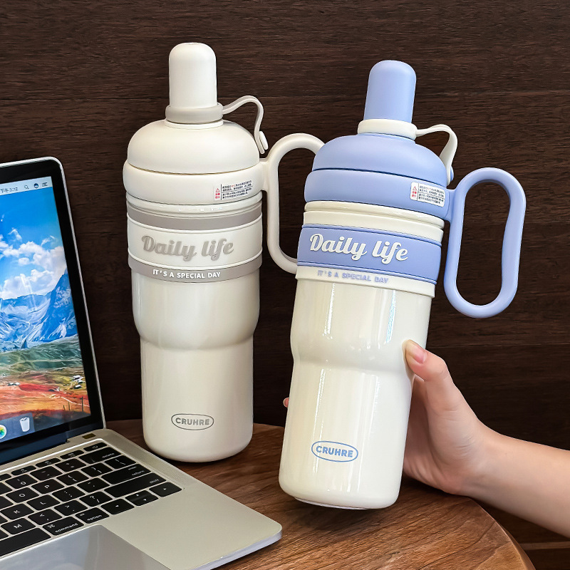 Couples Large Capacity 316 Stainless Steel Thermos Cup with Straw 770ML