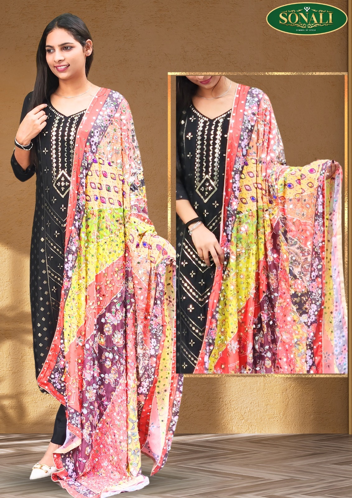 Sonali Premier Quality Women's Heavy Embroidered Mirror Work Dupattas