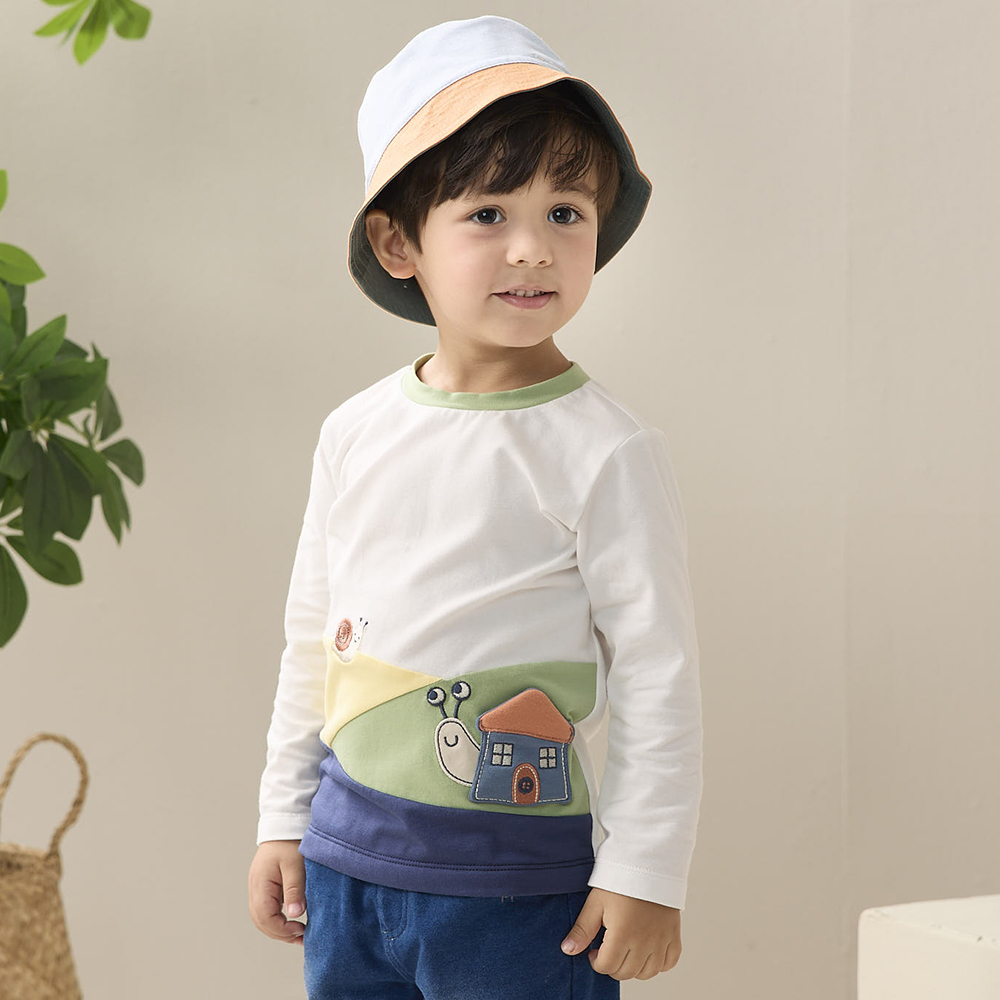 PIPPY 田園可愛小蝸牛圓領長袖上衣 白