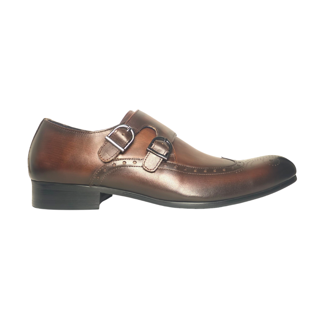 Revic 男裝皮鞋 | OF-3 | 啡色翼紋雙扣皮靴