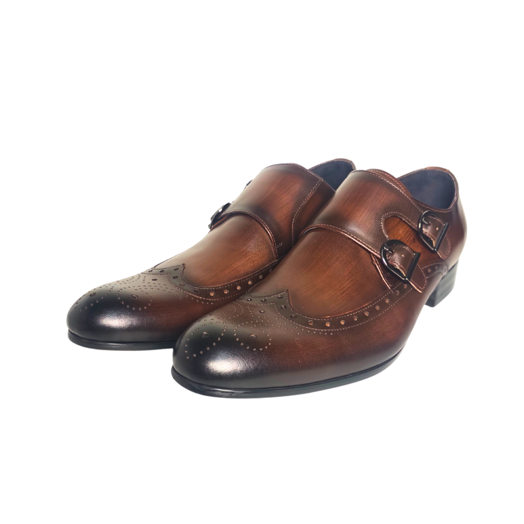 Revic 男裝皮鞋 | OF-3 | 啡色翼紋雙扣皮靴