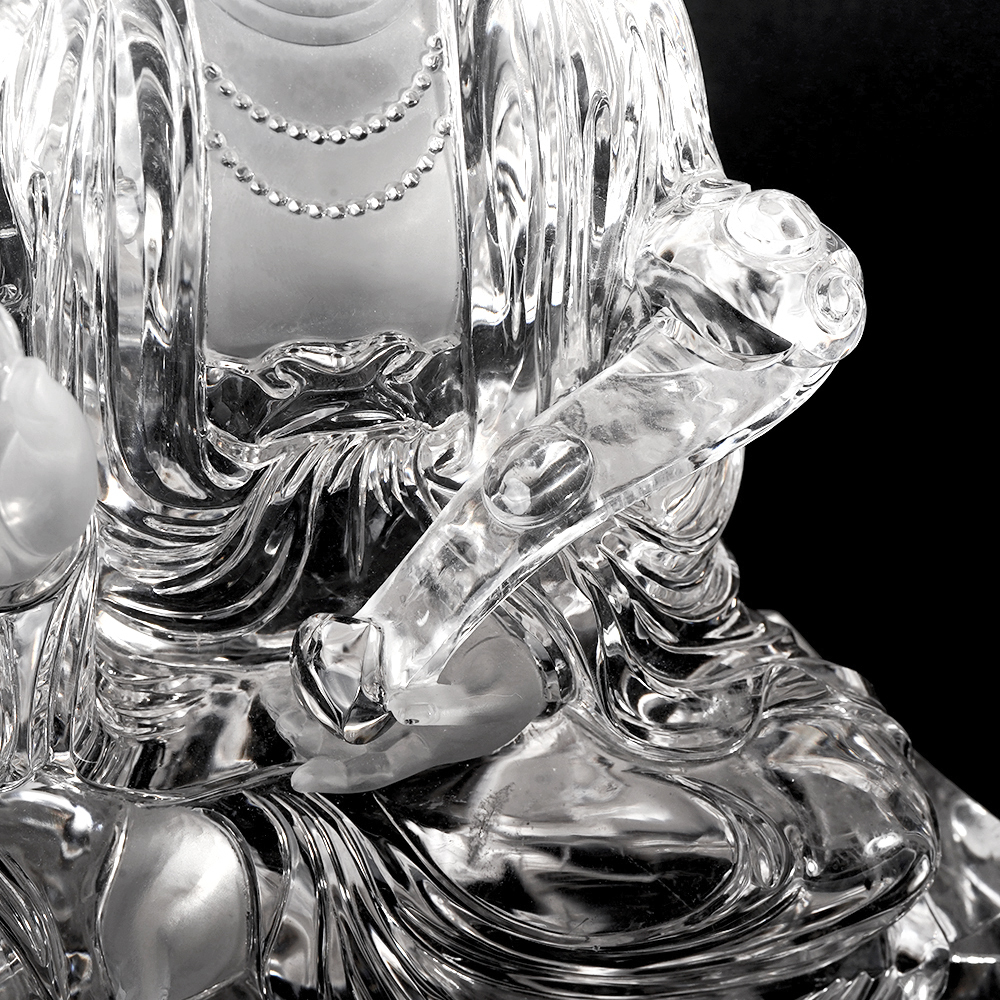 極上品　観音水晶　置物　約12cm 白水晶蒐藏級高淨體觀音雕刻觀世音菩薩白水晶觀音雕刻｜手工客製黑檀木座