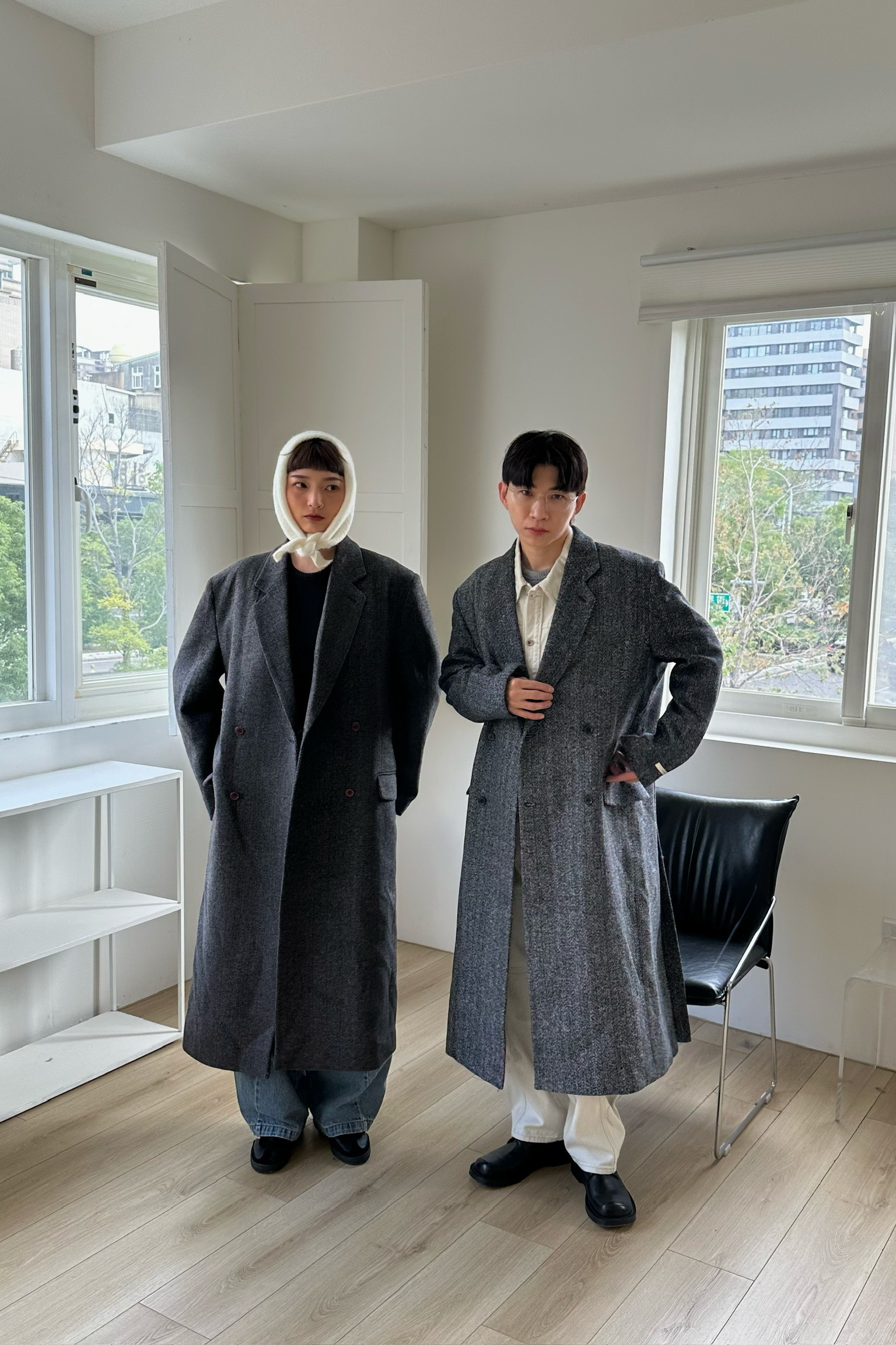 人字紋羊毛呢大衣