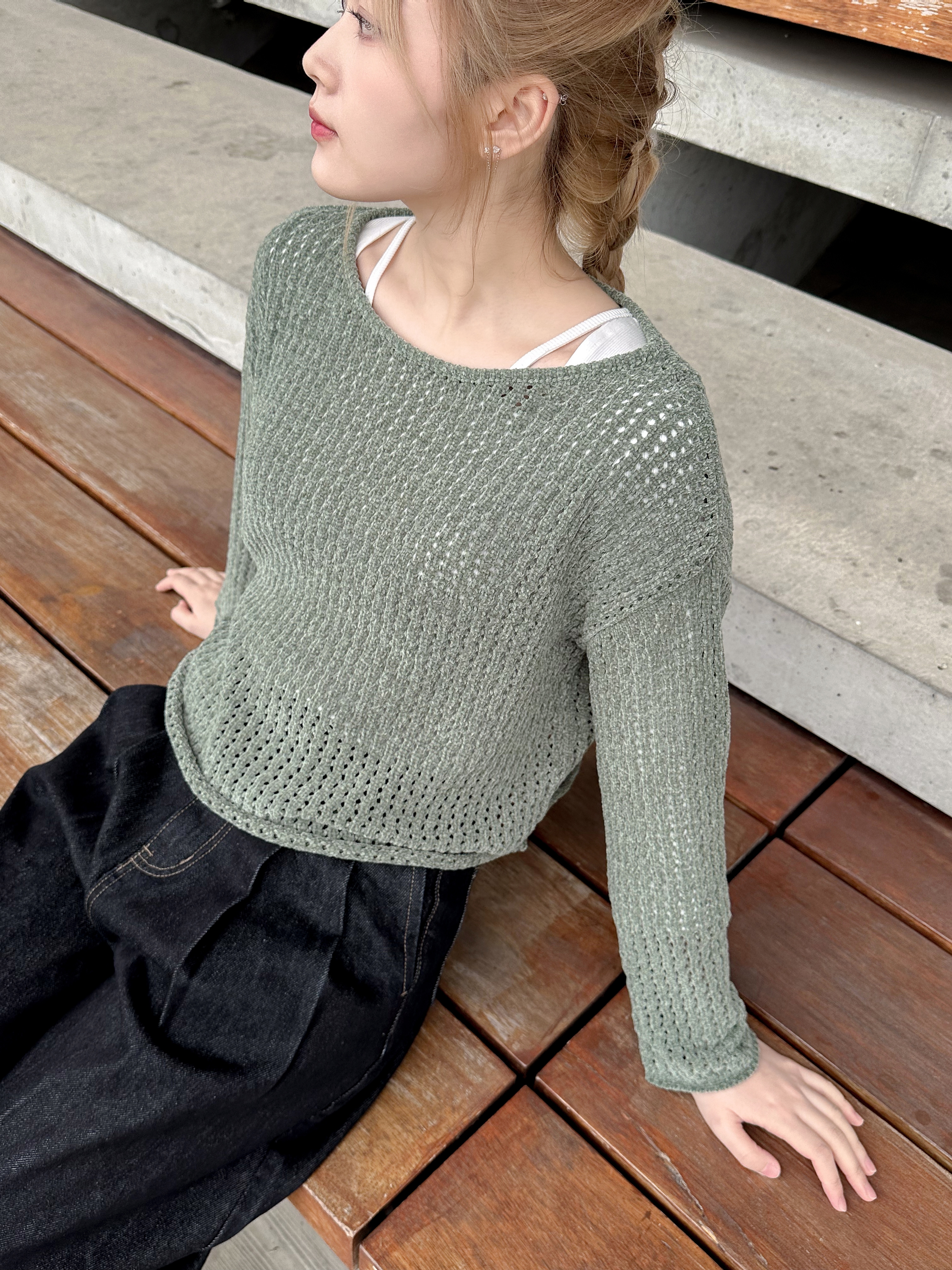 復古軟糯雪尼爾洞洞上衣 - BL44384