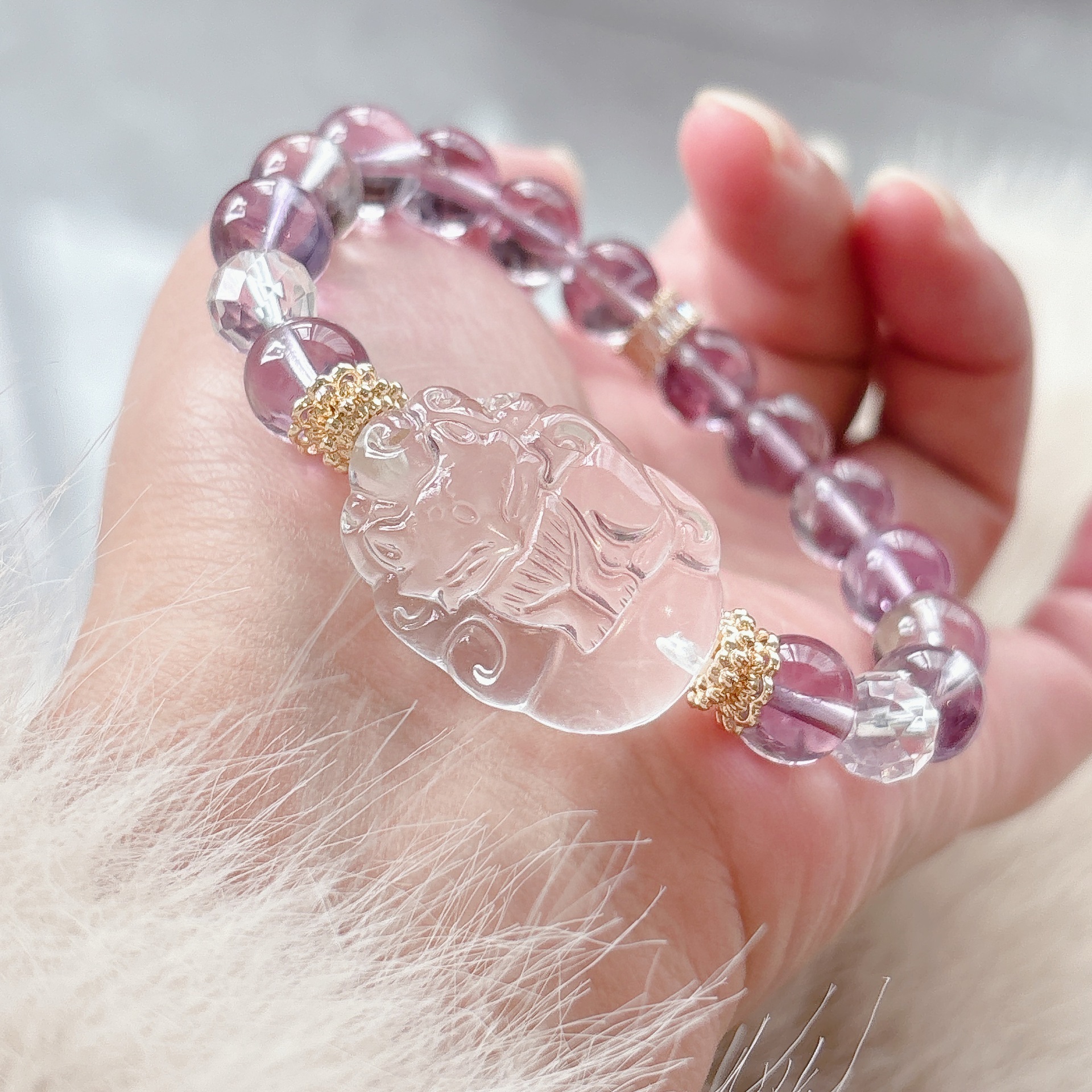 【狐仙】紫水晶白水晶九尾狐公主水晶手鍊