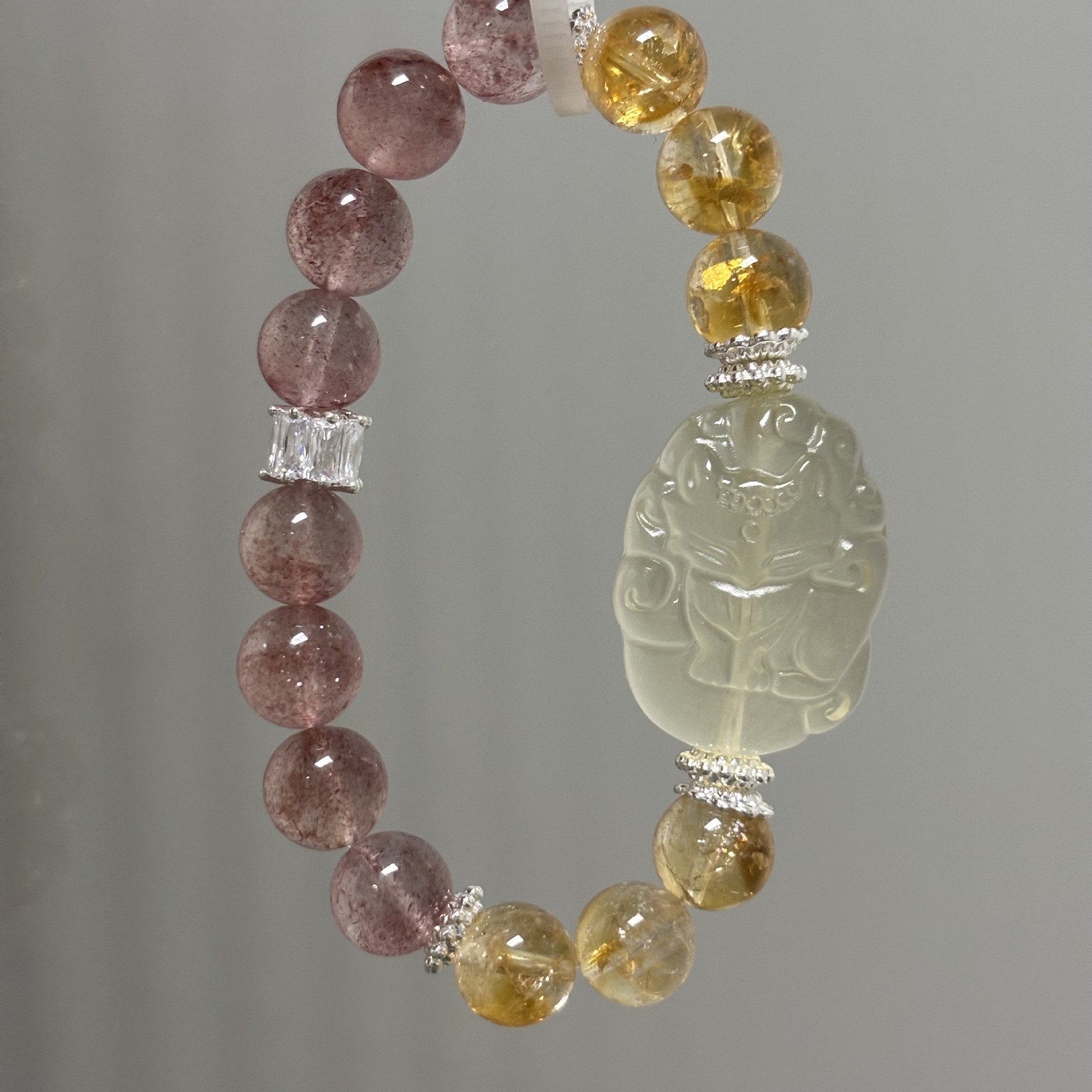 【狐仙】黃塔晶(黃阿賽)+草莓晶業績九尾狐手鍊