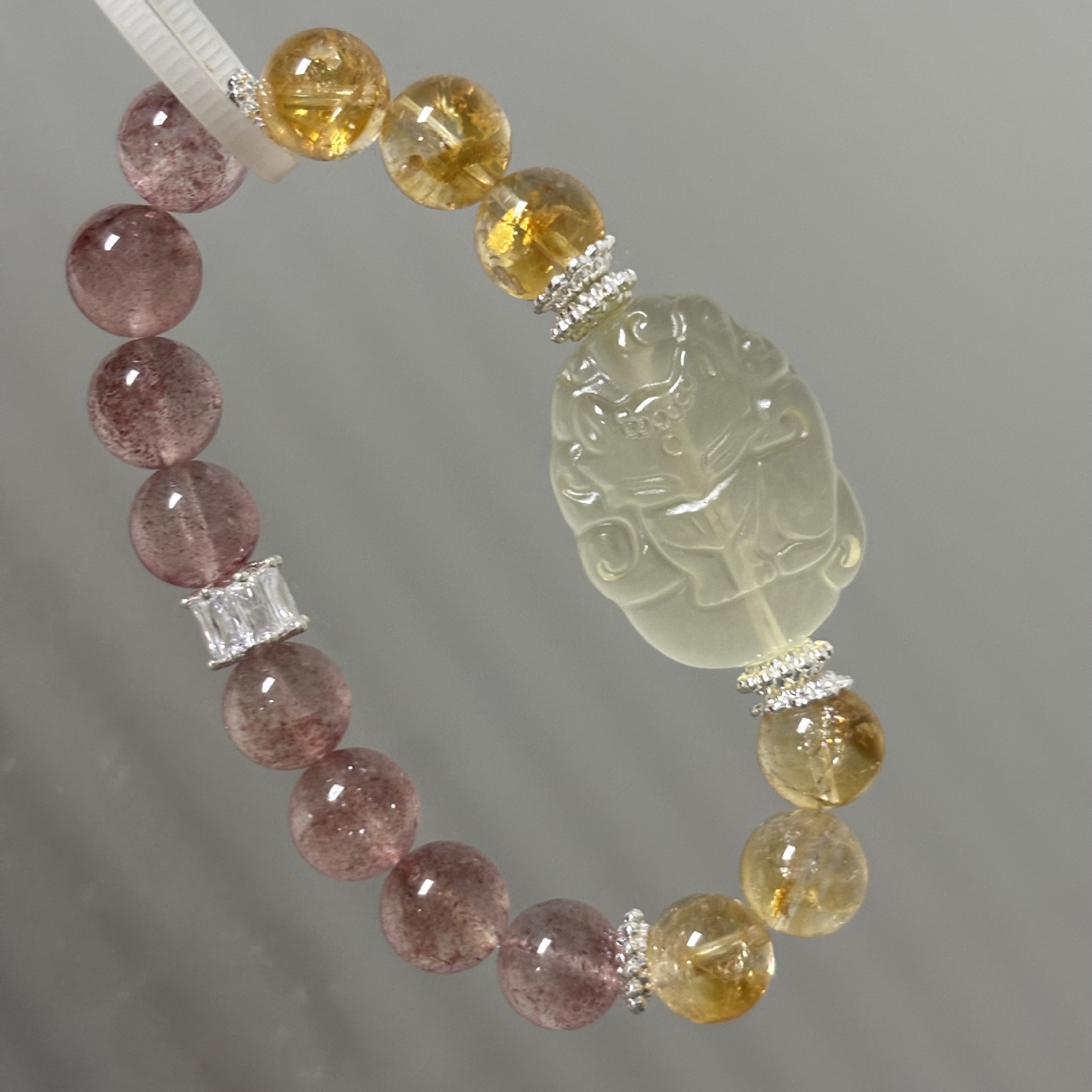 【狐仙】黃塔晶(黃阿賽)+草莓晶業績九尾狐手鍊