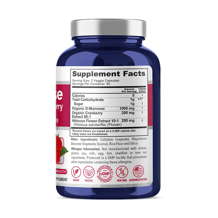 Nusapure D-Mannose Hibiscus Cranberry 1400mg,180 Veg Capsules