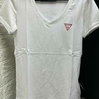 [S] GUESS WOMEN'S V-NECK ORIGINAL TRIANGLE LOGO S/S TEE,WHITE, YO2K9002-WHT [FINAL SALE] (SGU651)