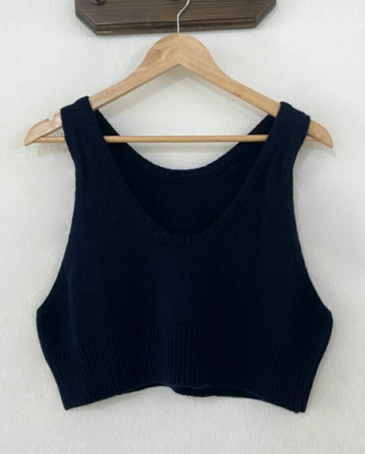 短版簡約針織背心(深藍色)