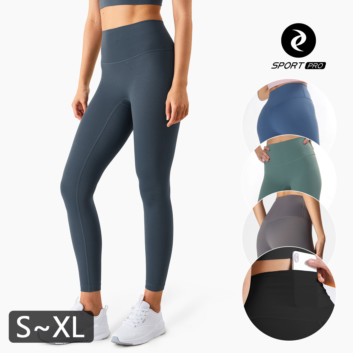 高腰無尷尬線後口袋九分瑜珈/運動/緊身機能褲