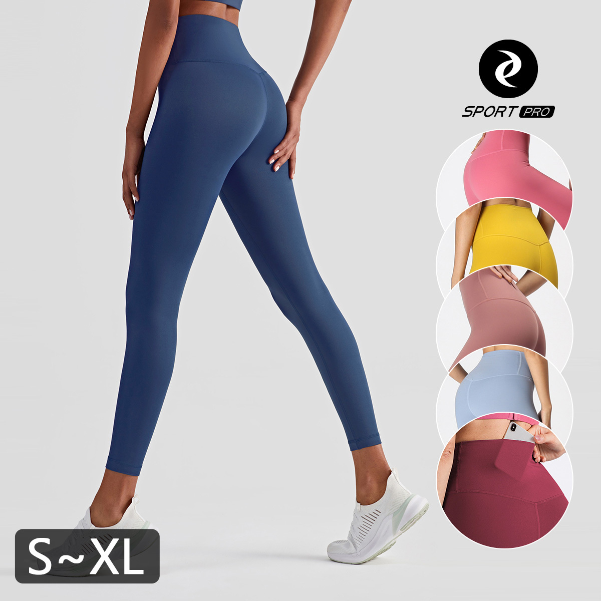 高腰無尷尬線後口袋九分瑜珈/運動/緊身機能褲