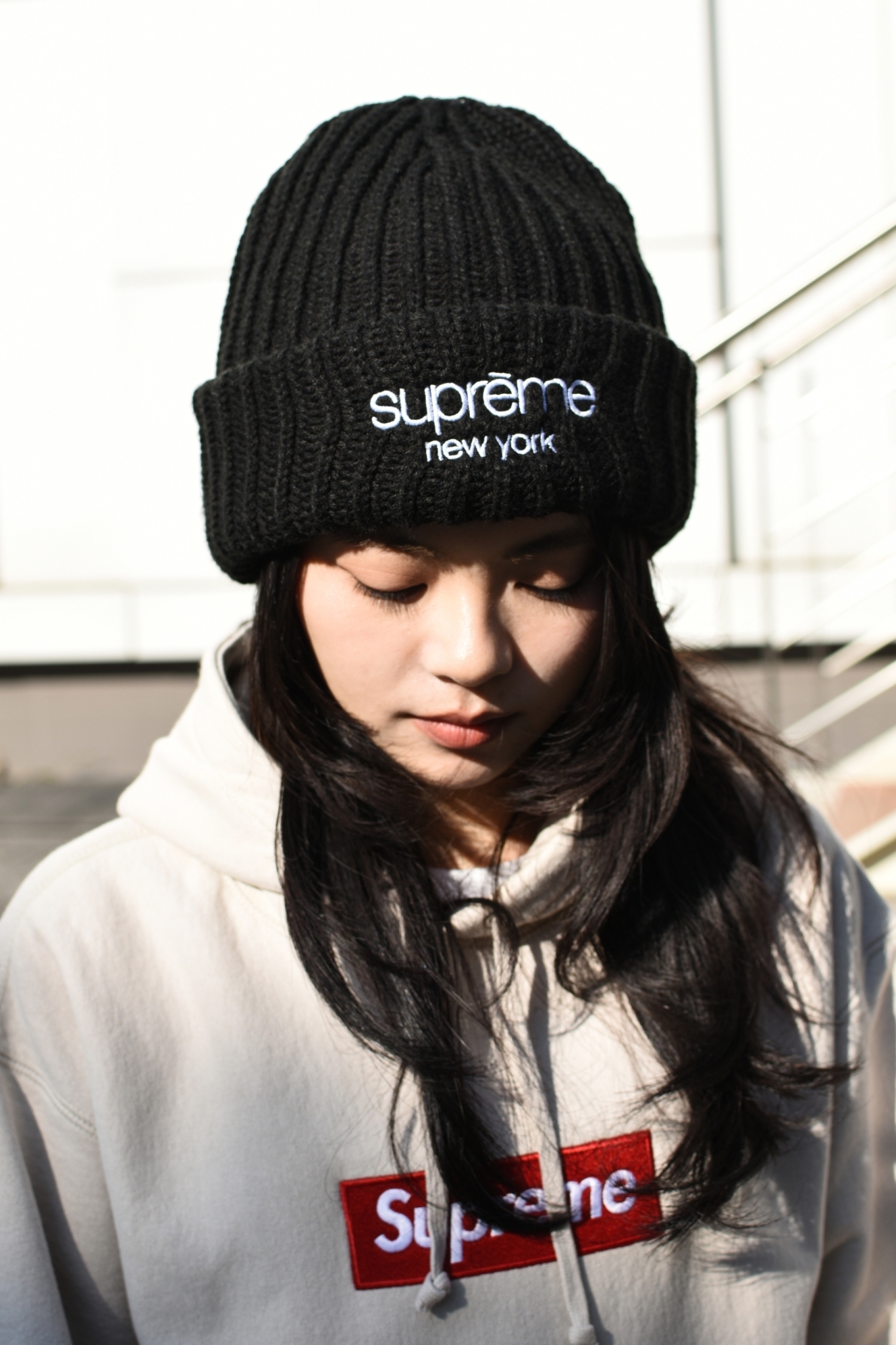 Sup Classic Logo Chunky Ribbed Beanie 青 Supreme Classic Logo